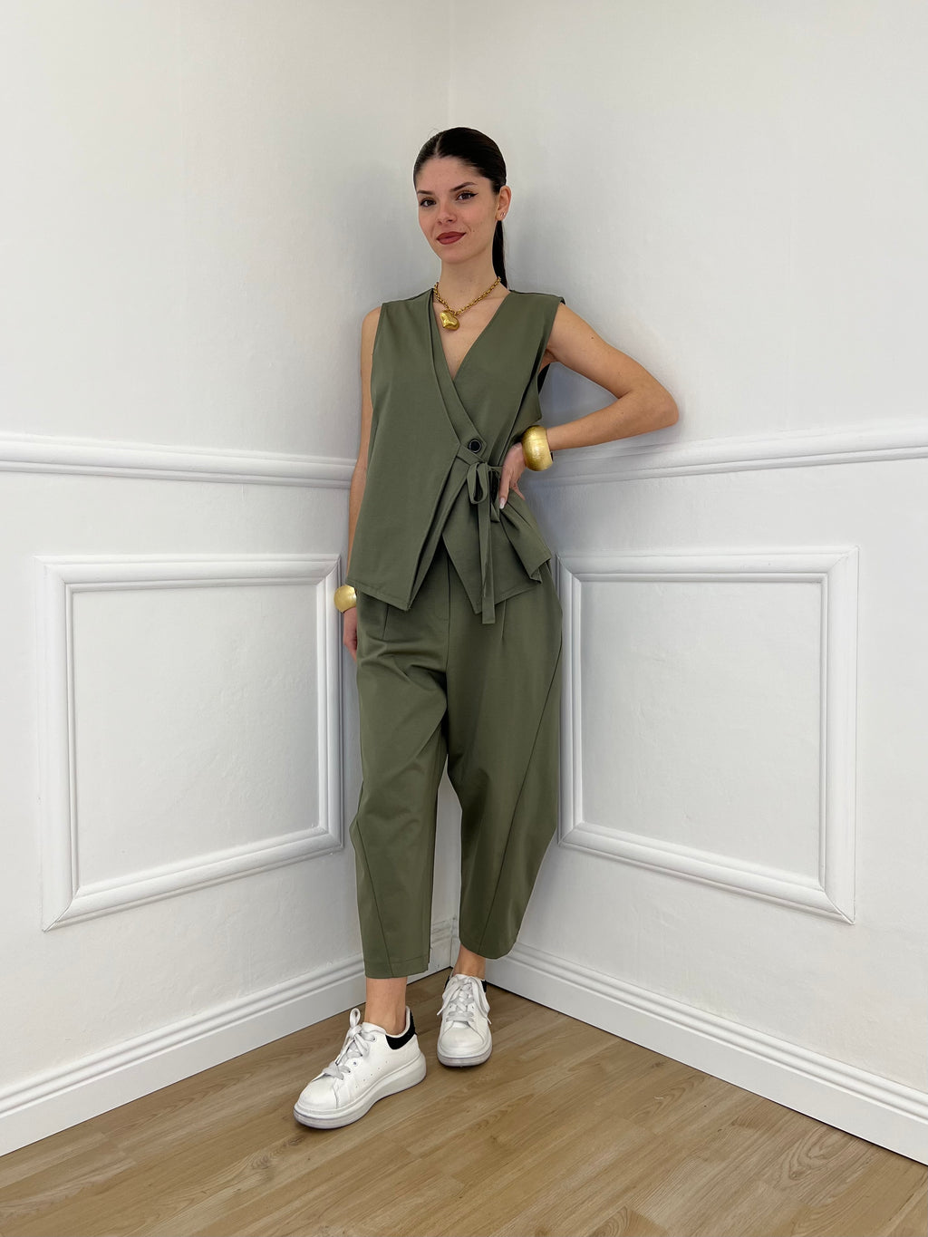 Pantalone Balloon Punto Milano 9516 Verde Militare