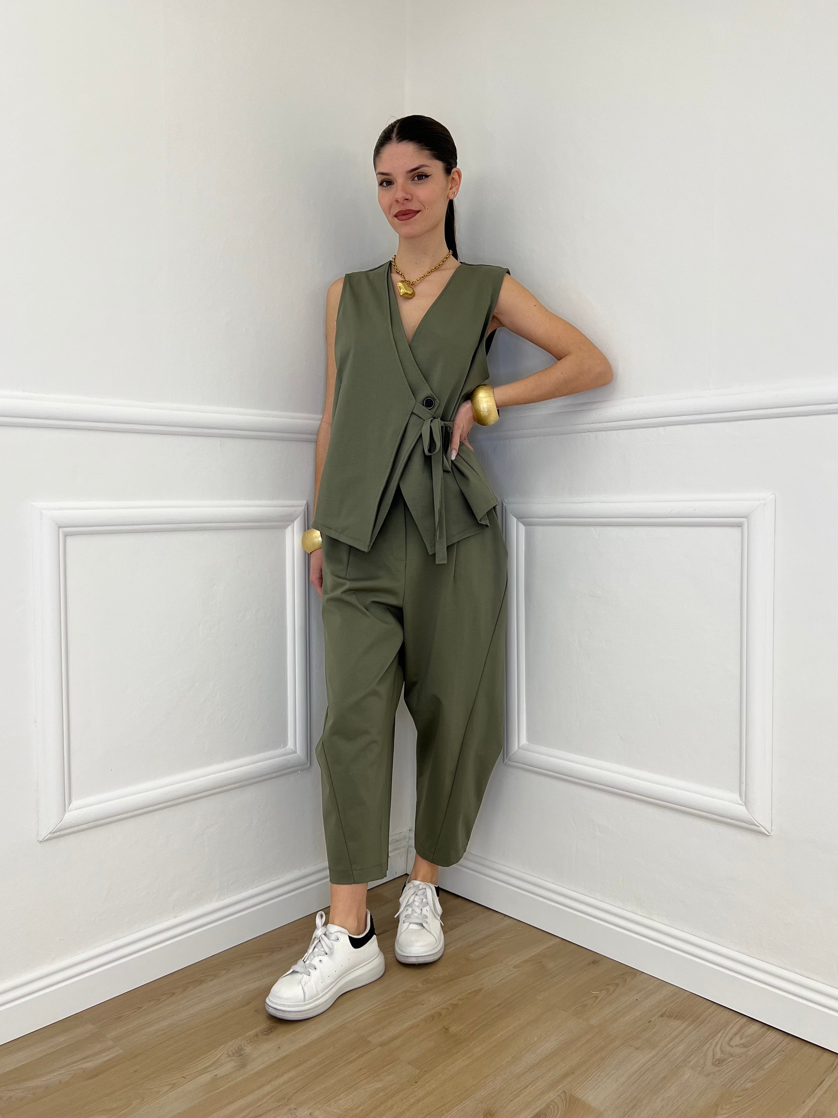 Pantalone Balloon Punto Milano 9516 Verde Militare