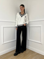 Maglia a V College 9574 Bianco