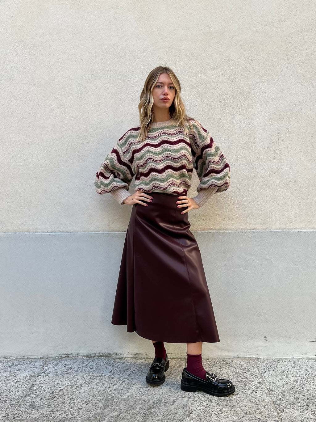 Gonna Midi Ecopelle 8066 Burgundy