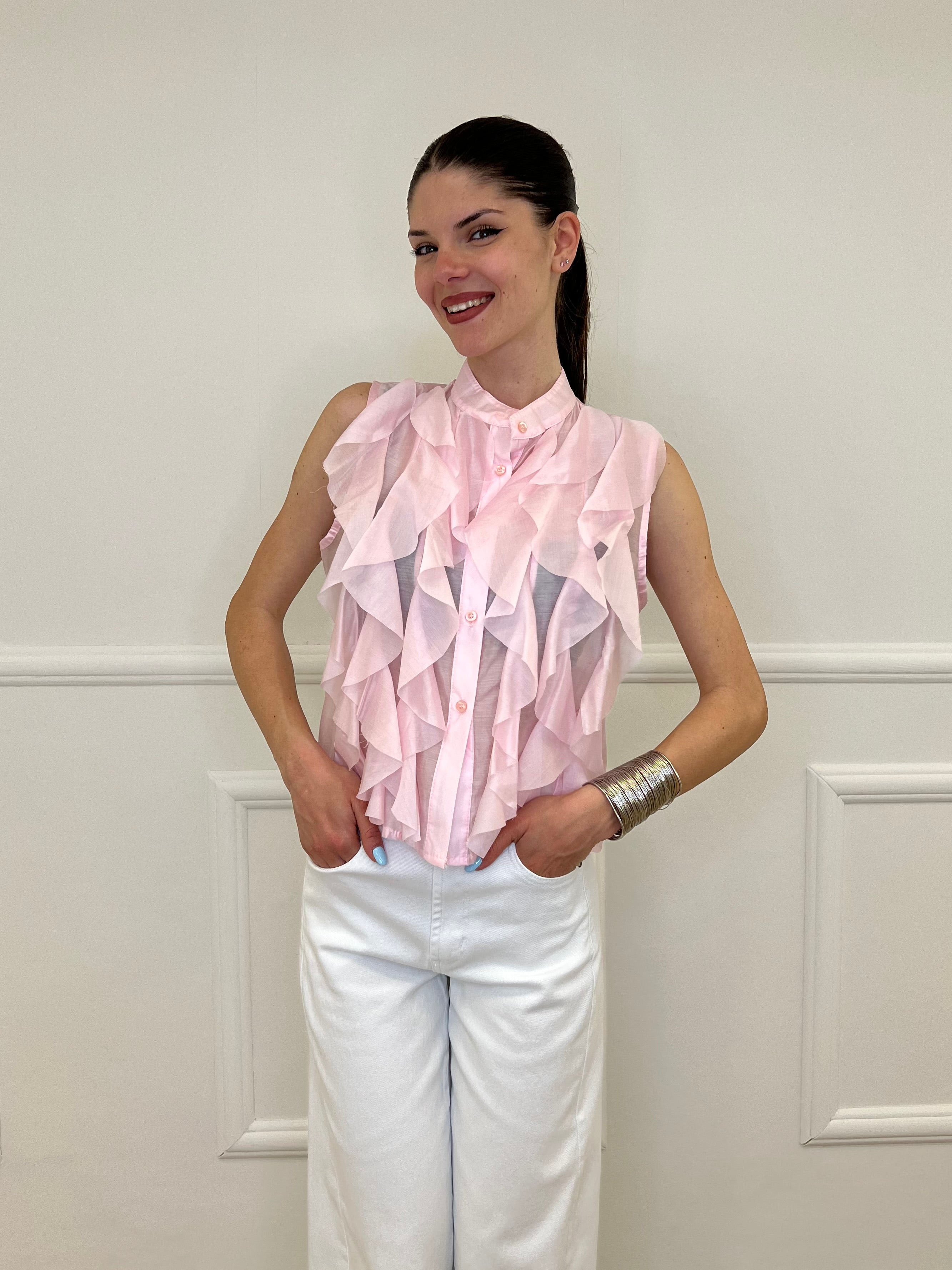 Camicia Smanicata Con Rouches 220-672 Rosa