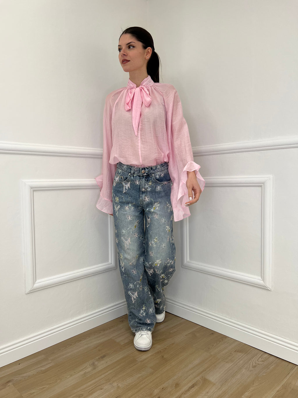 Camicia in Tencel con Fiocco 2608 Rosa