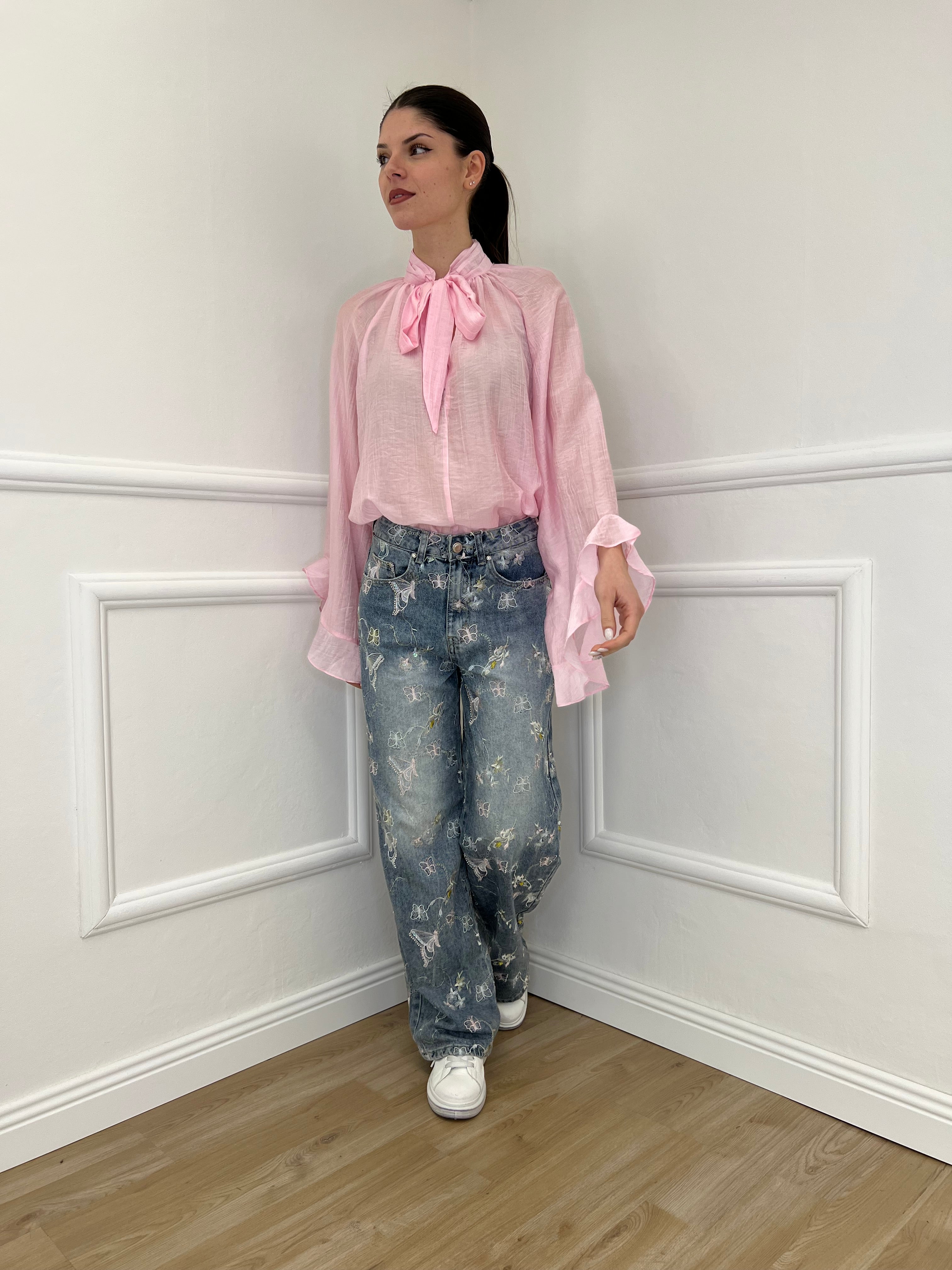 Camicia in Tencel con Fiocco 2608 Rosa