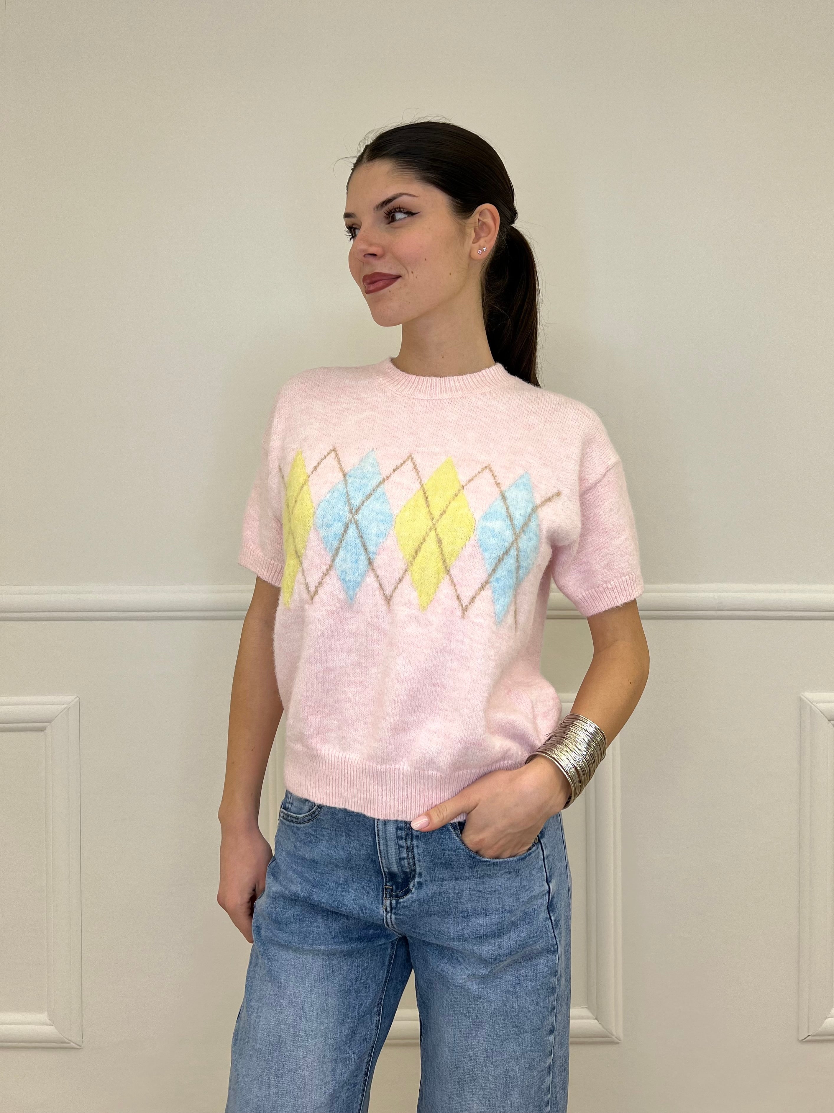 Maglia Rombi Maniche Corte 2909 Rosa