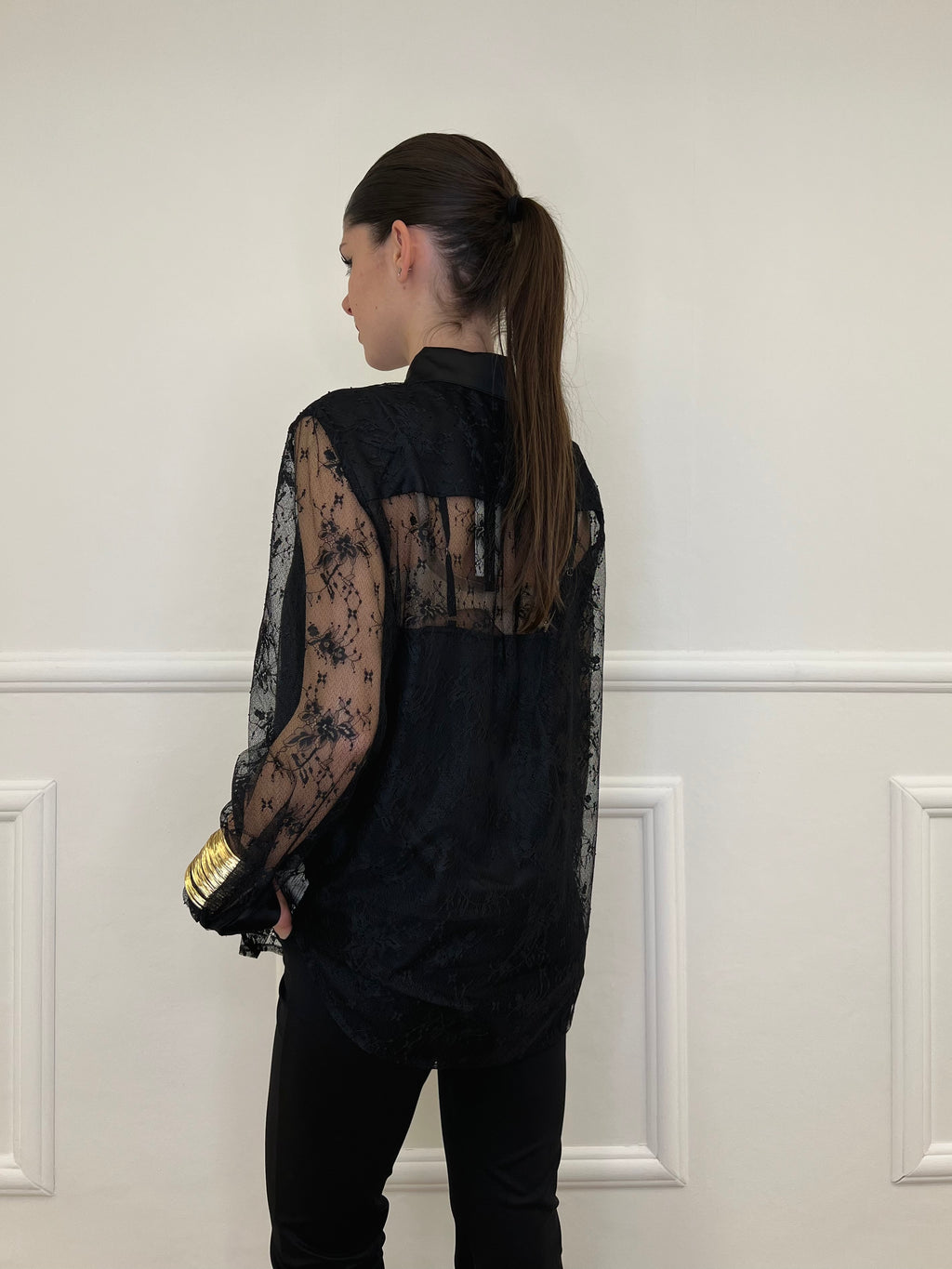 Twin Set Camicia in Pizzo e Top Y7097 Nero