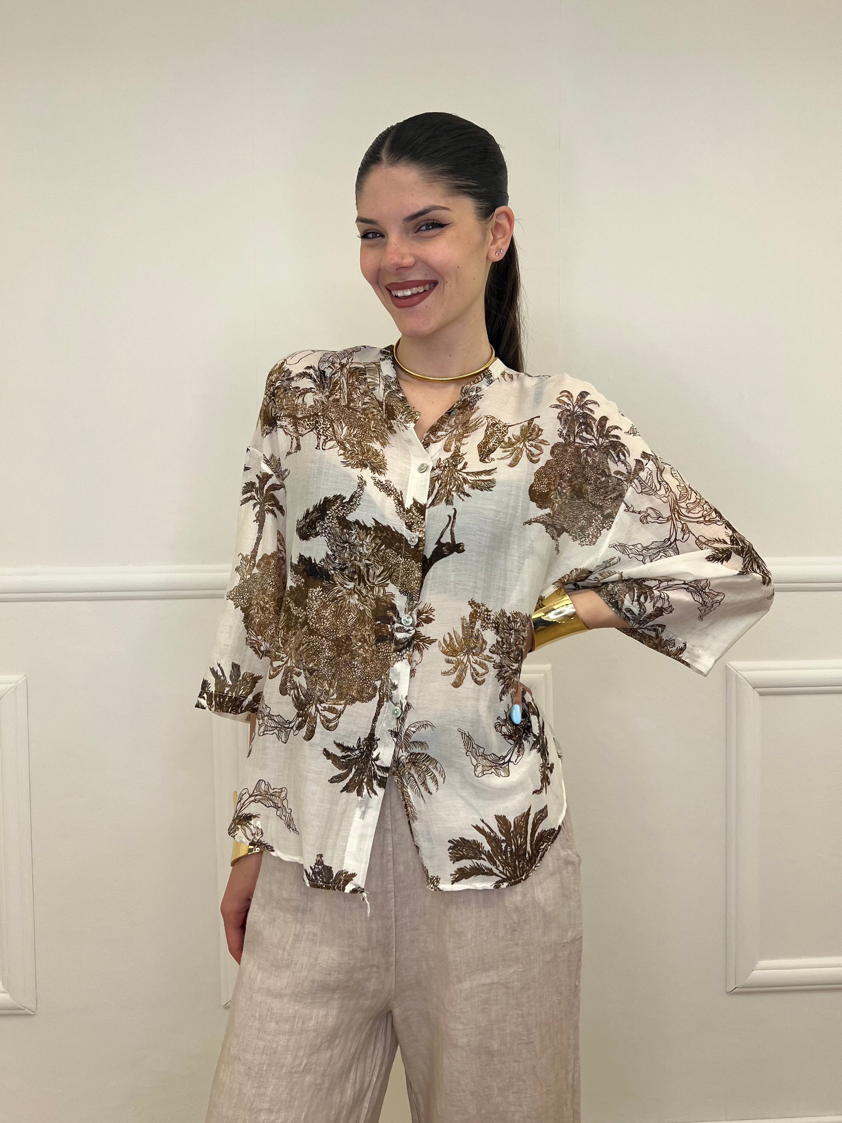 Camicia Jungle Cotone e Seta 93-242 Ecru
