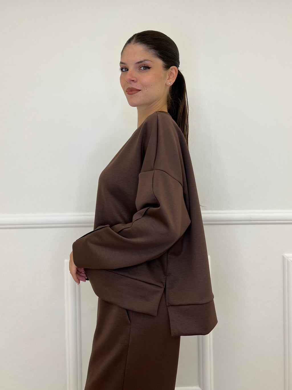 Felpa Over Spacchi 27580 Marrone - Bazar Abbigliamento