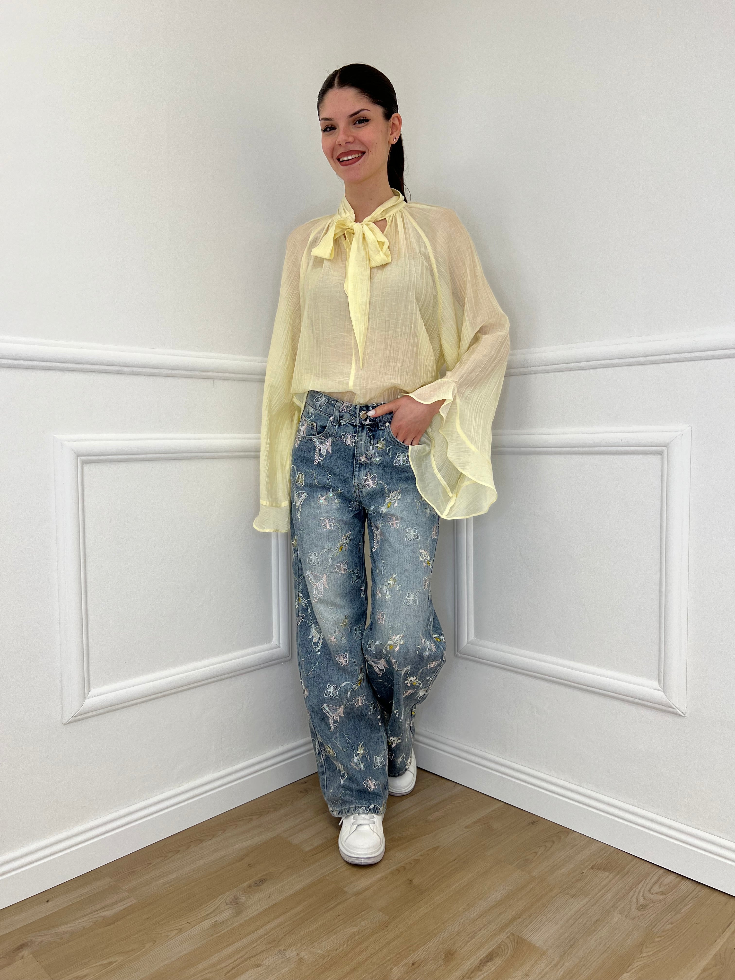 Camicia in Tencel con Fiocco 2608 Giallo