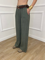 Pantalone Lino Cintura 22525 Verde