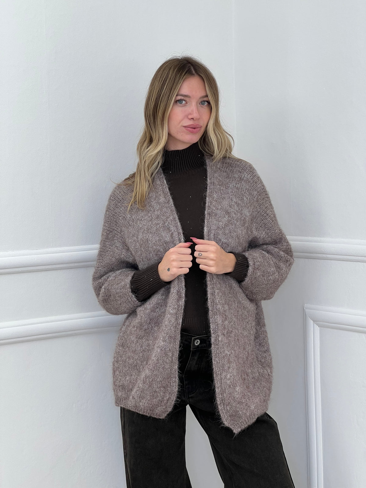 Cardigan Aperto Mohair 5021 Taupe