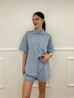 Completo Shorts Denim Con Strass 3048 Azzurro