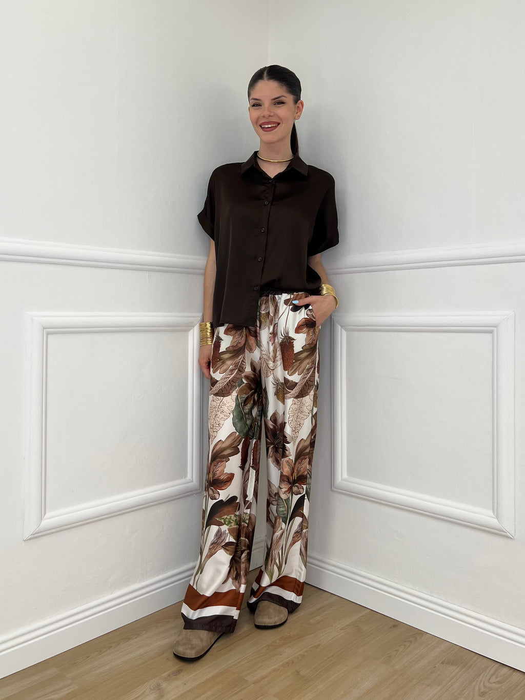 Completo Satin Pantalone Fantasia 17397 Moro
