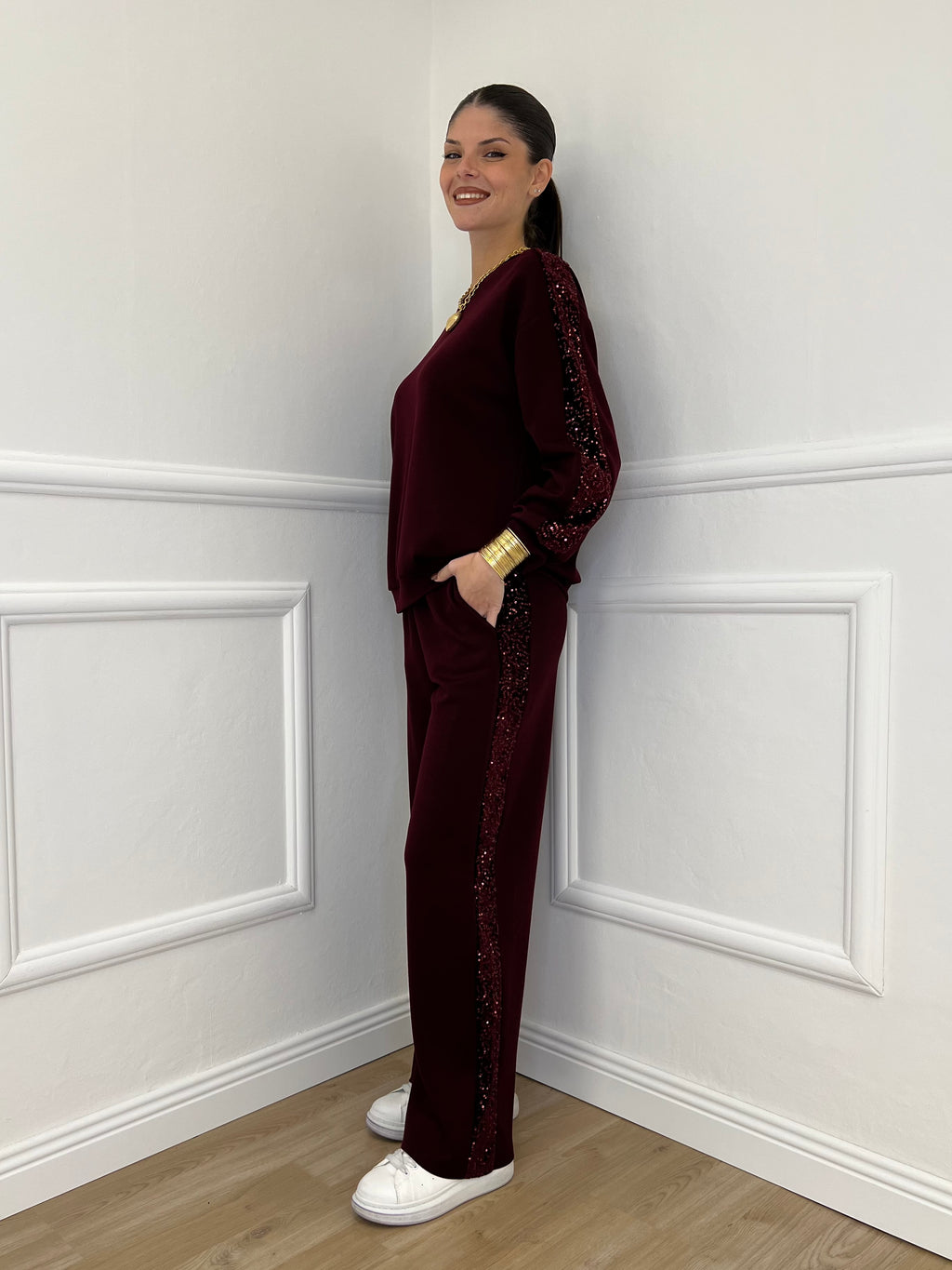 Tuta con Paillettes 21172 Burgundy