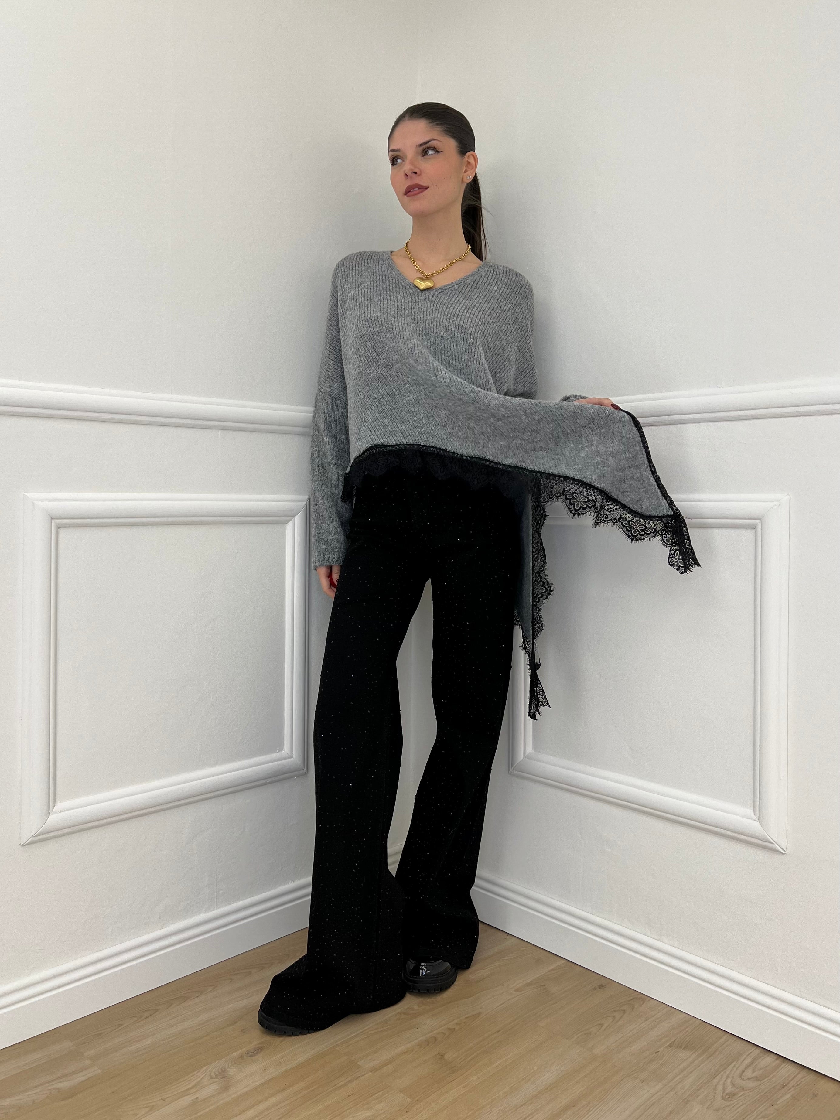 Maglia Asimmetrica Pizzo 25743 Grigio