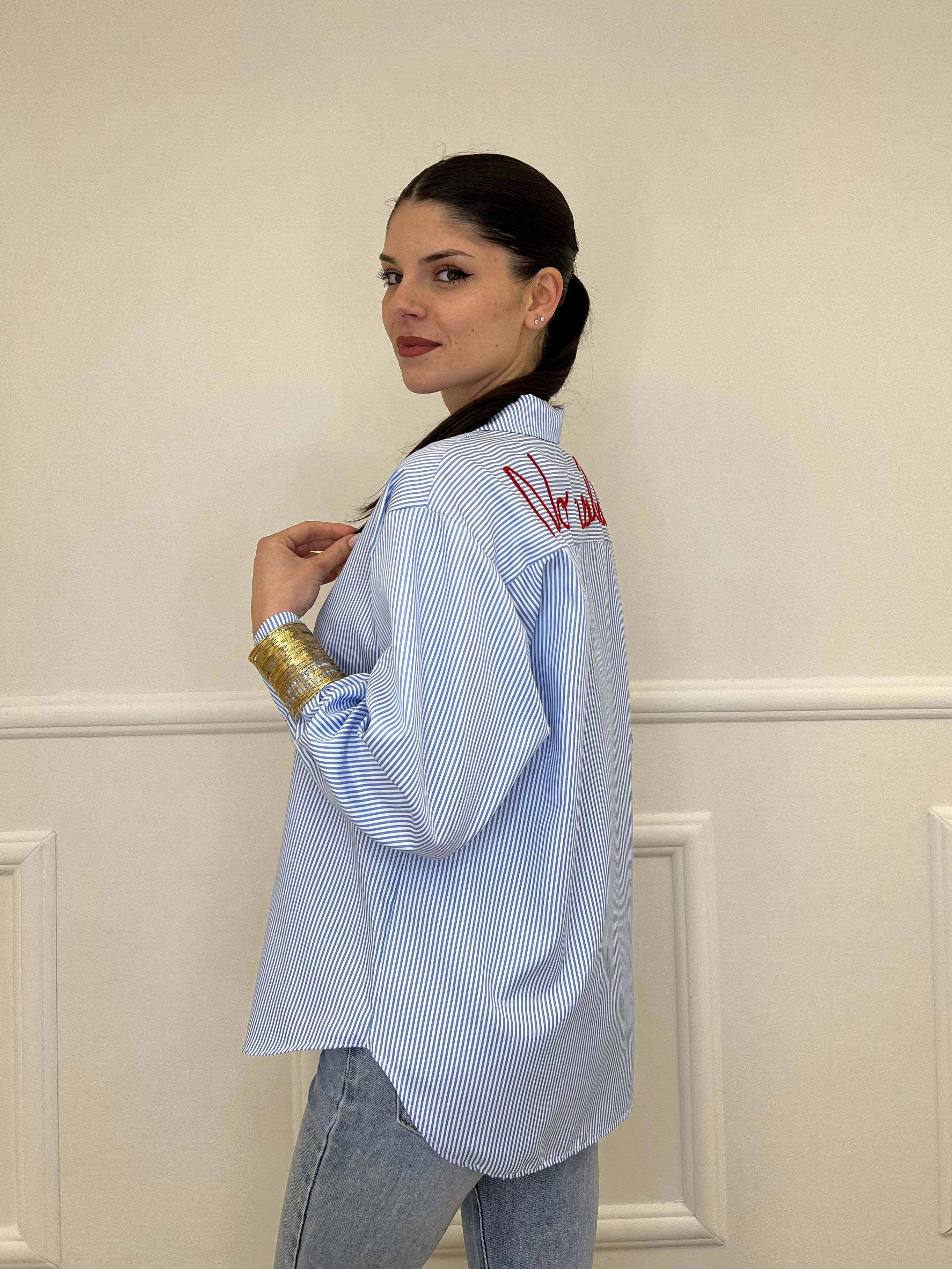 Camicia No Vabbè a Righe 5081 Azzurro e Rosso