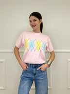 Maglia Rombi Maniche Corte 2909 Rosa