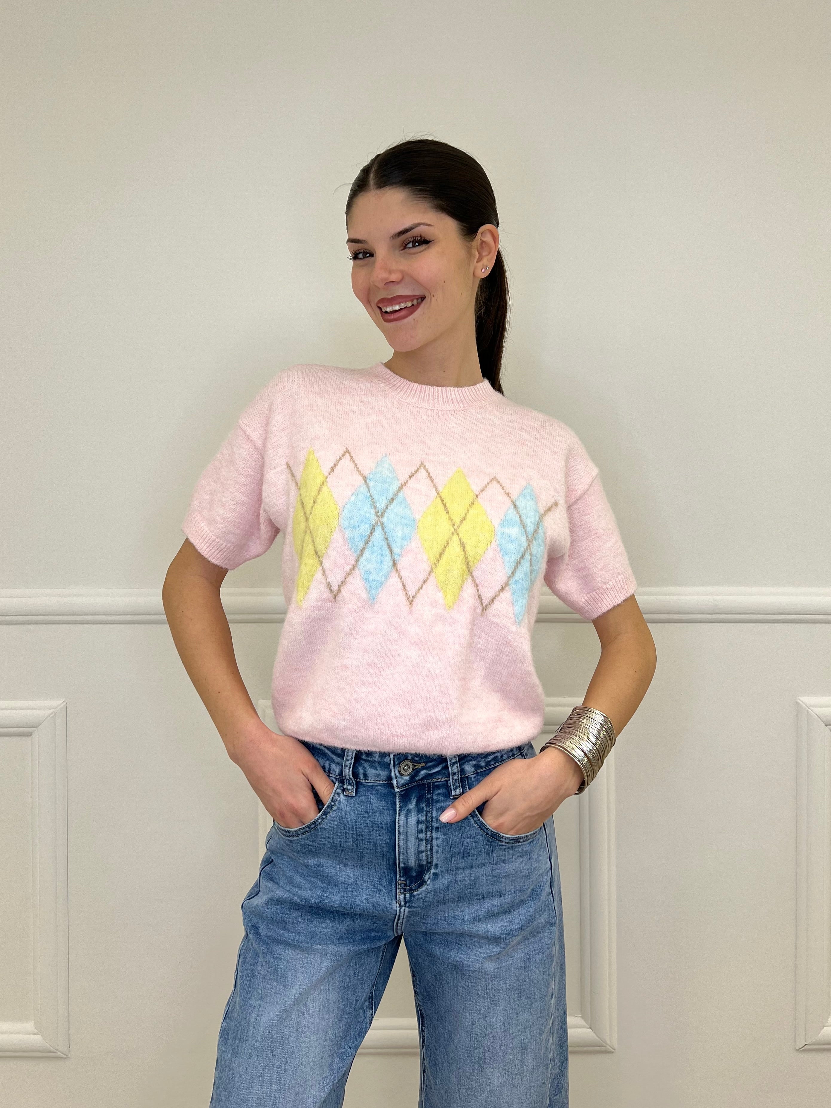 Maglia Rombi Maniche Corte 2909 Rosa