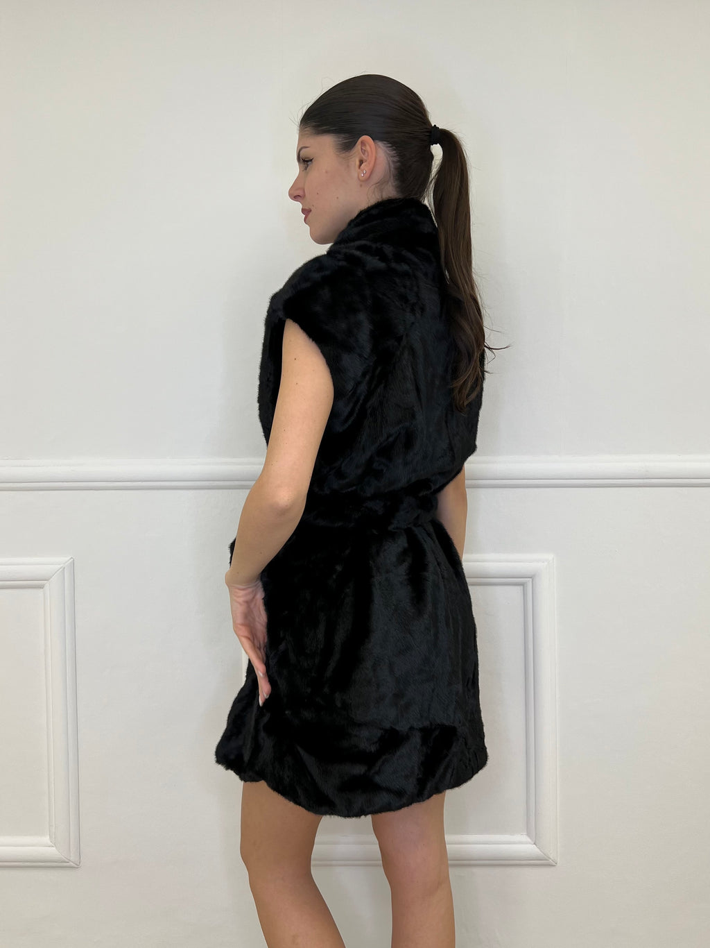 Maxi Gilet Pelliccia C021 Nero