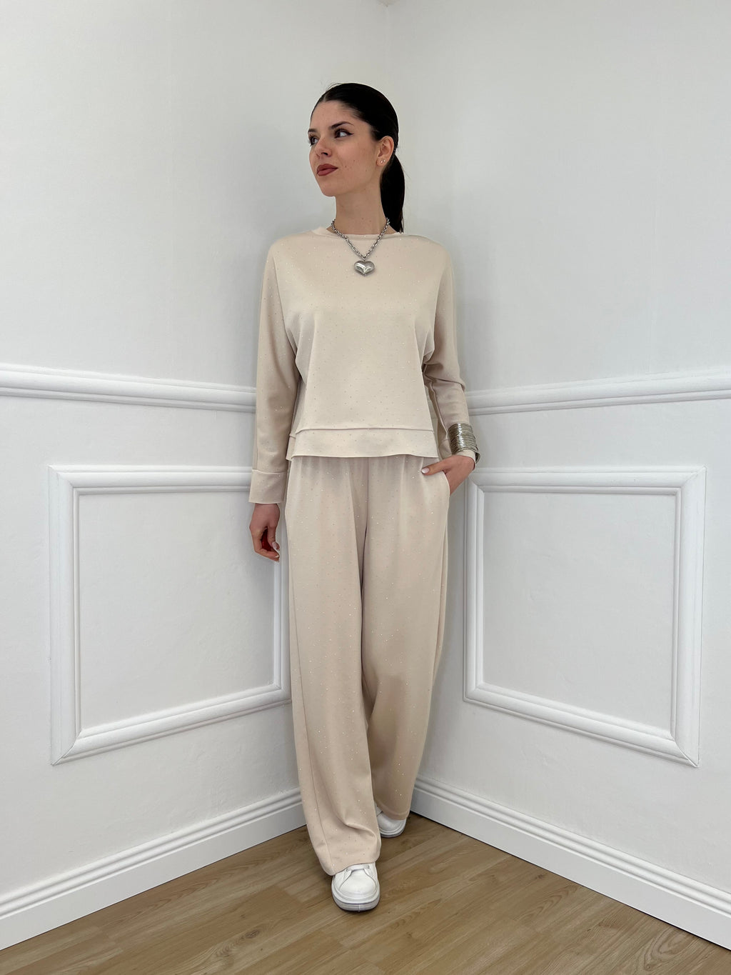 Completo Tuta Strass 036521 Ecru