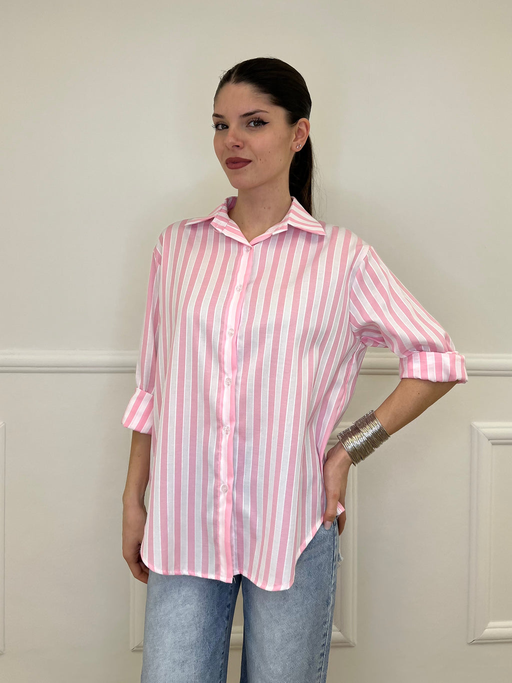 Camicia In Cotone a Righe 82062 Rosa