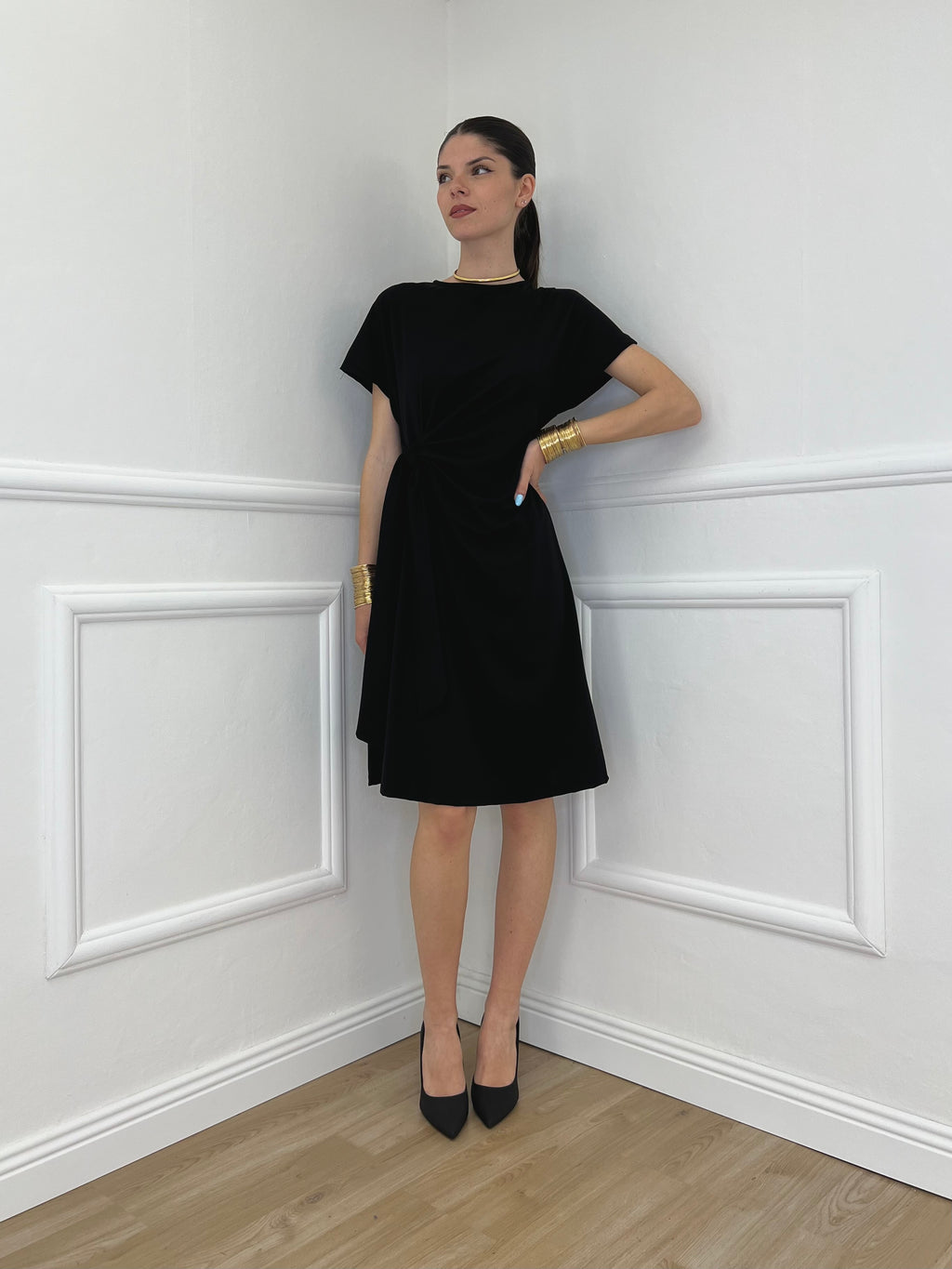 Vestito Con Drappeggio e Fiocco 4782 Nero