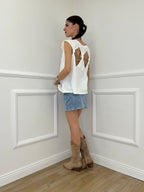 Maglia Spilla Schiena Cut Out 5358 Bianco