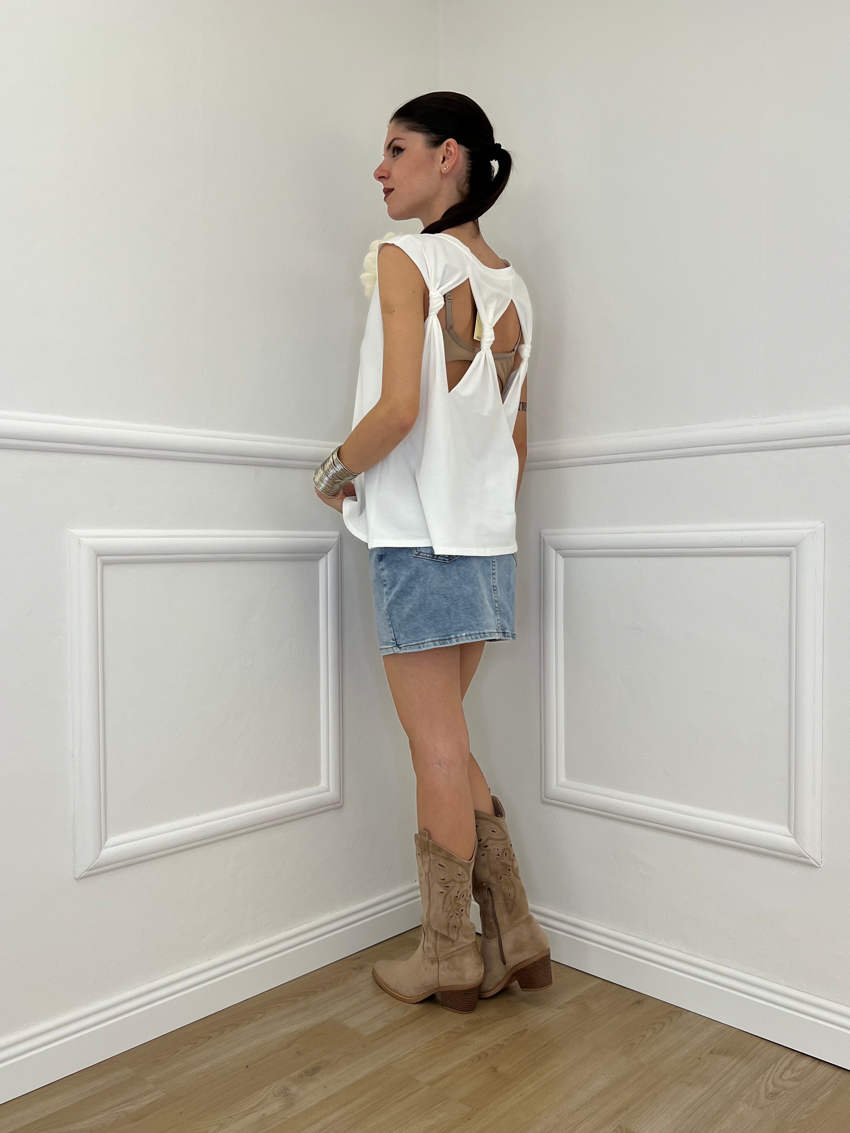 Maglia Spilla Schiena Cut Out 5358 Bianco