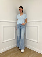 Jeans Con Fiocchi Ricamati e Strass 5354 Azzurro