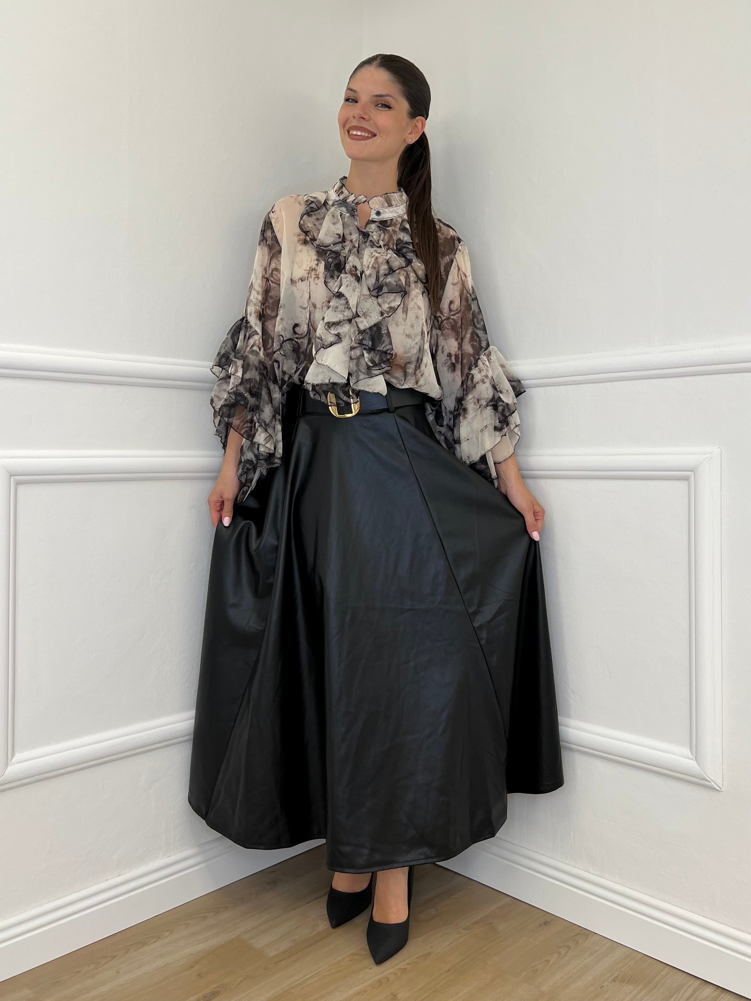 Camicia Jabot Fantasia 4525 Nero - Bazar Abbigliamento