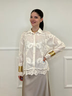 Camicia Ricami Inserti Crochet 48036 Panna