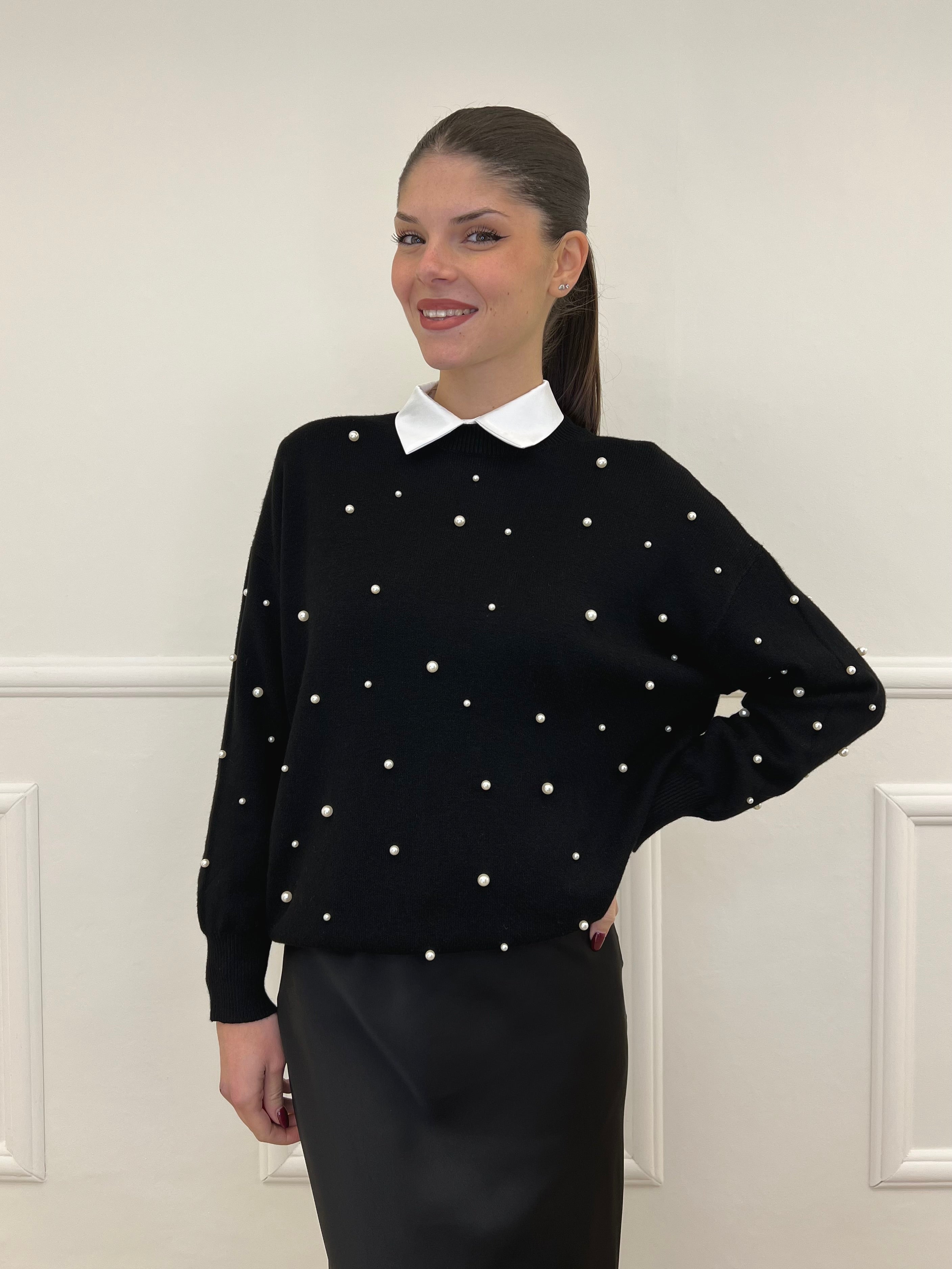 Maglia Perle Girocollo 7313 Nero