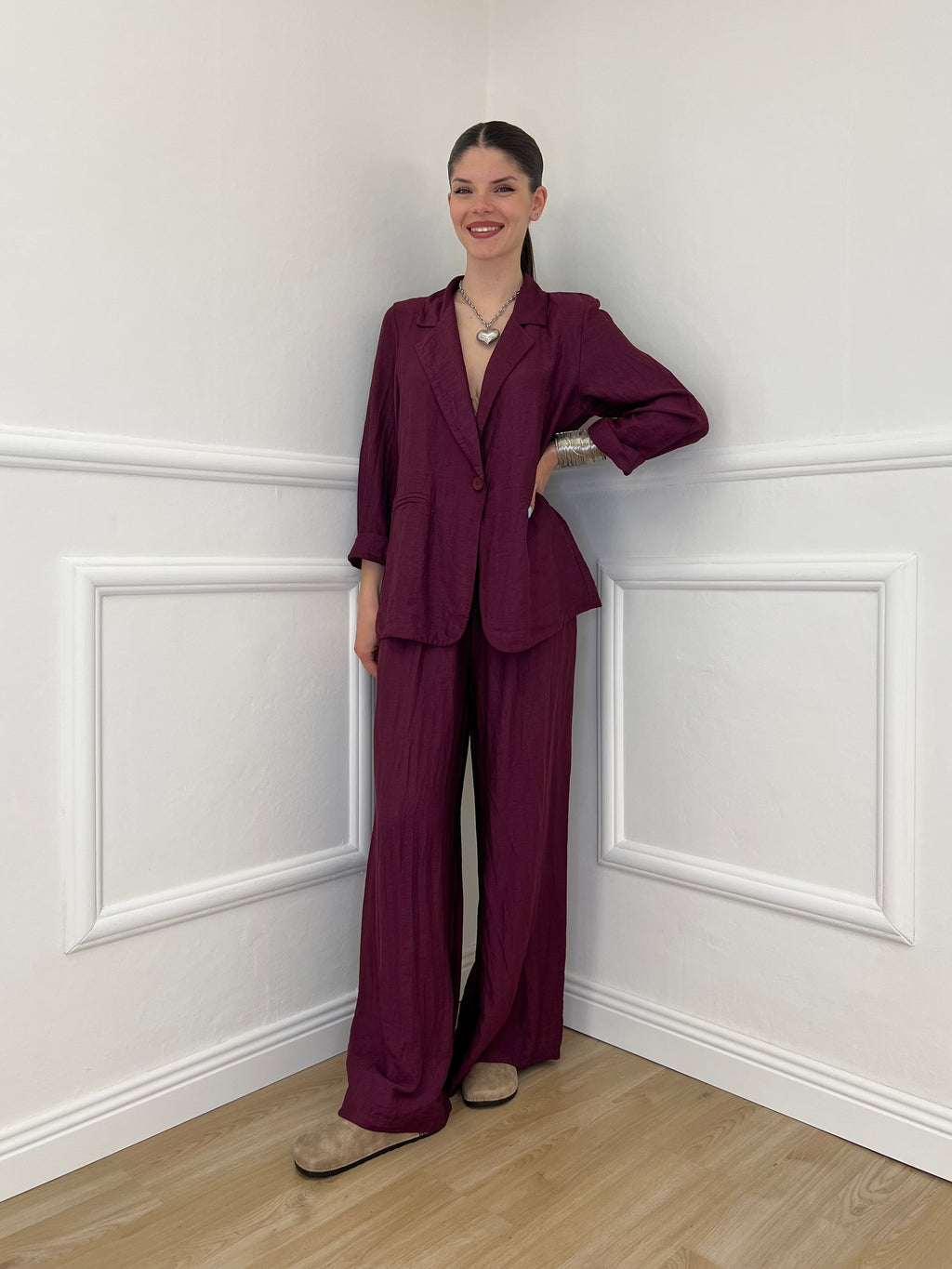 Tailleur In Lino e Tencel 26301 Burgundy