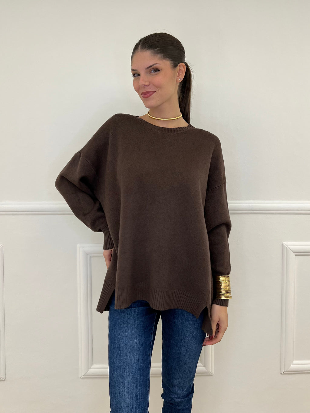 Maxi Maglia Spacchetti 9614 Marrone