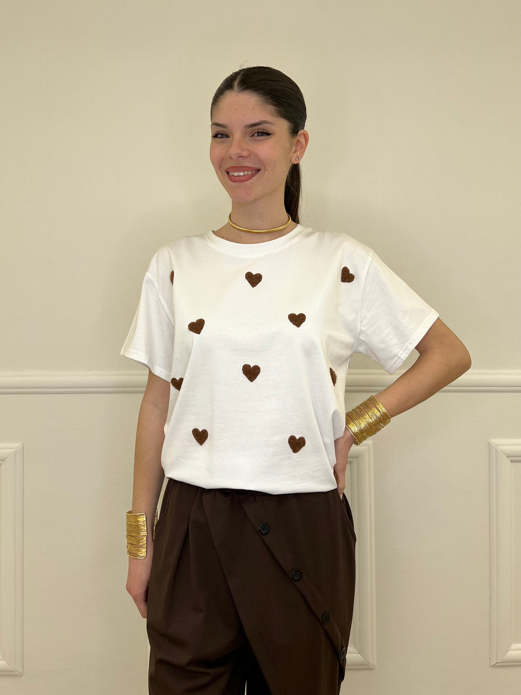 T-shirt Over Con Ricamo Cuori 12659