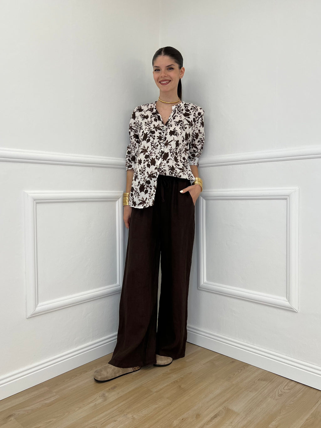 Camicia Fiori Coreana 2588-2 Marrone
