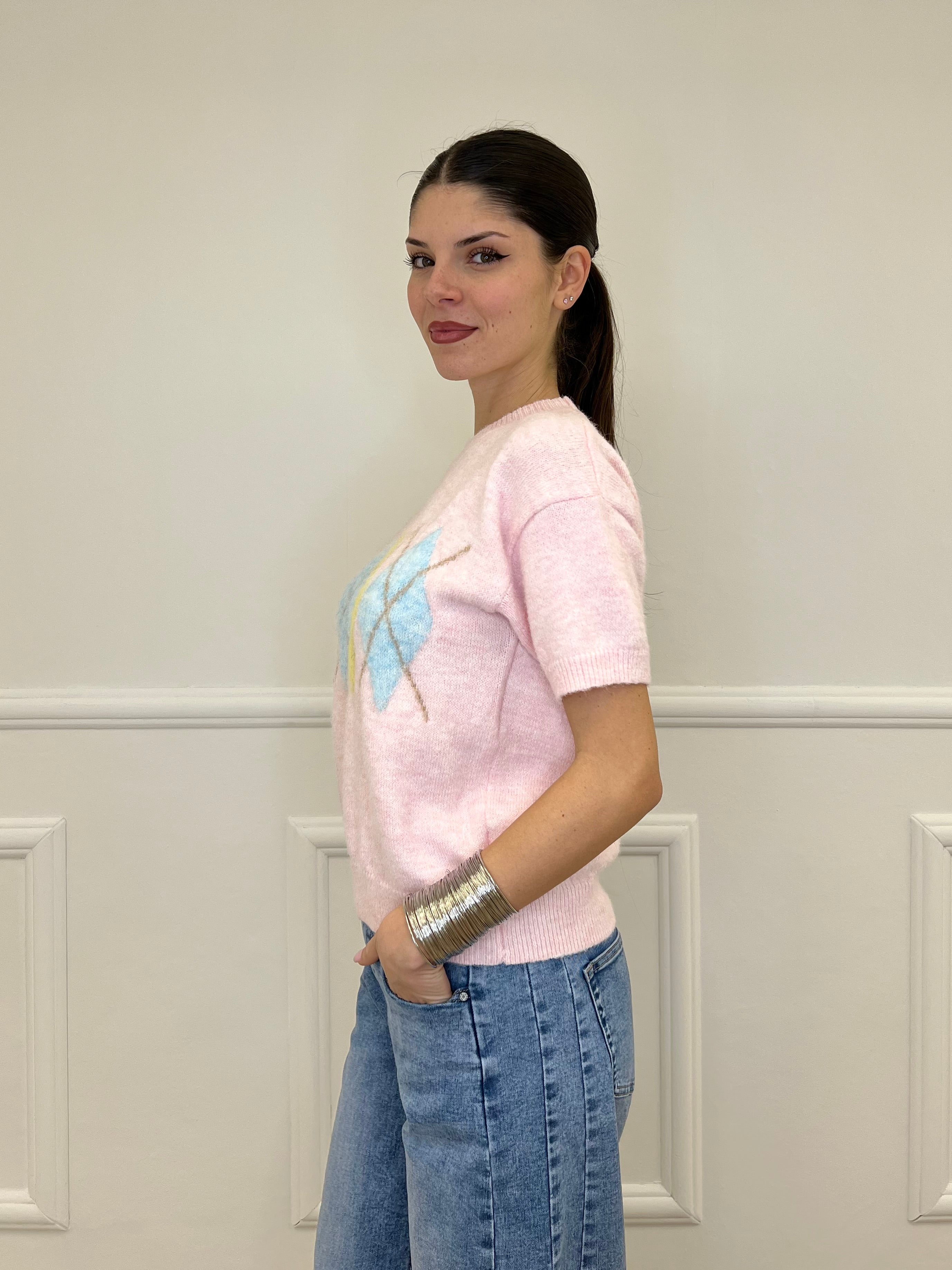 Maglia Rombi Maniche Corte 2909 Rosa