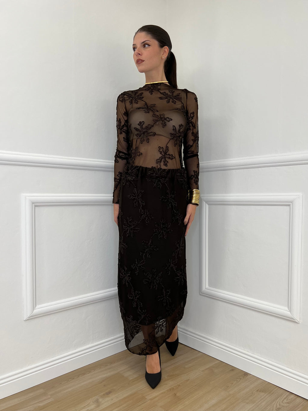 Gonna Tulle Ricami 139-833 Moro