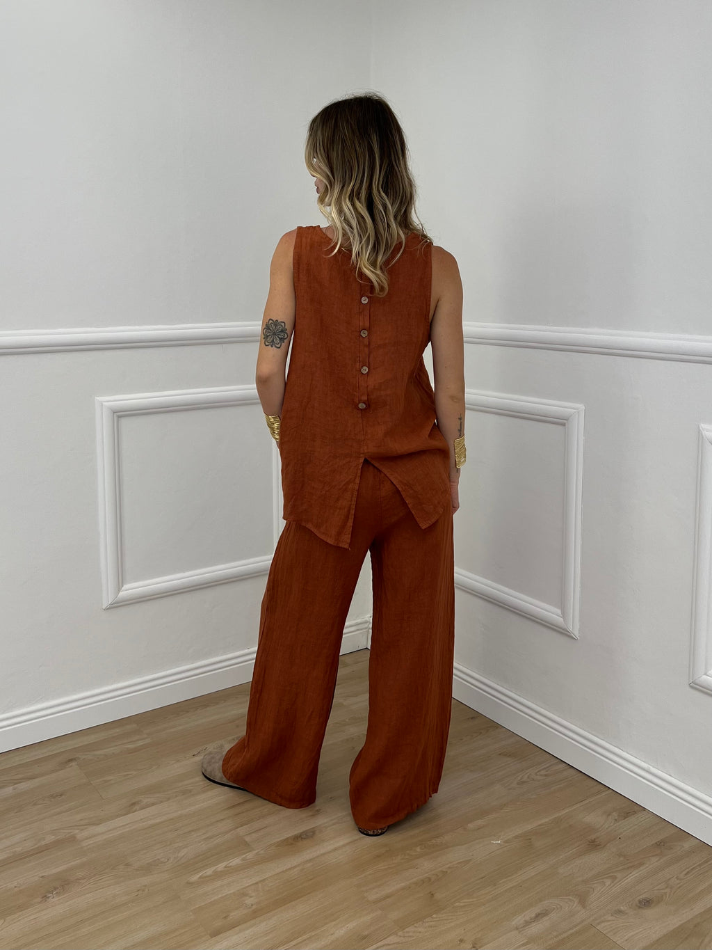 Pantalone Lino Cintura 02630 Mattone