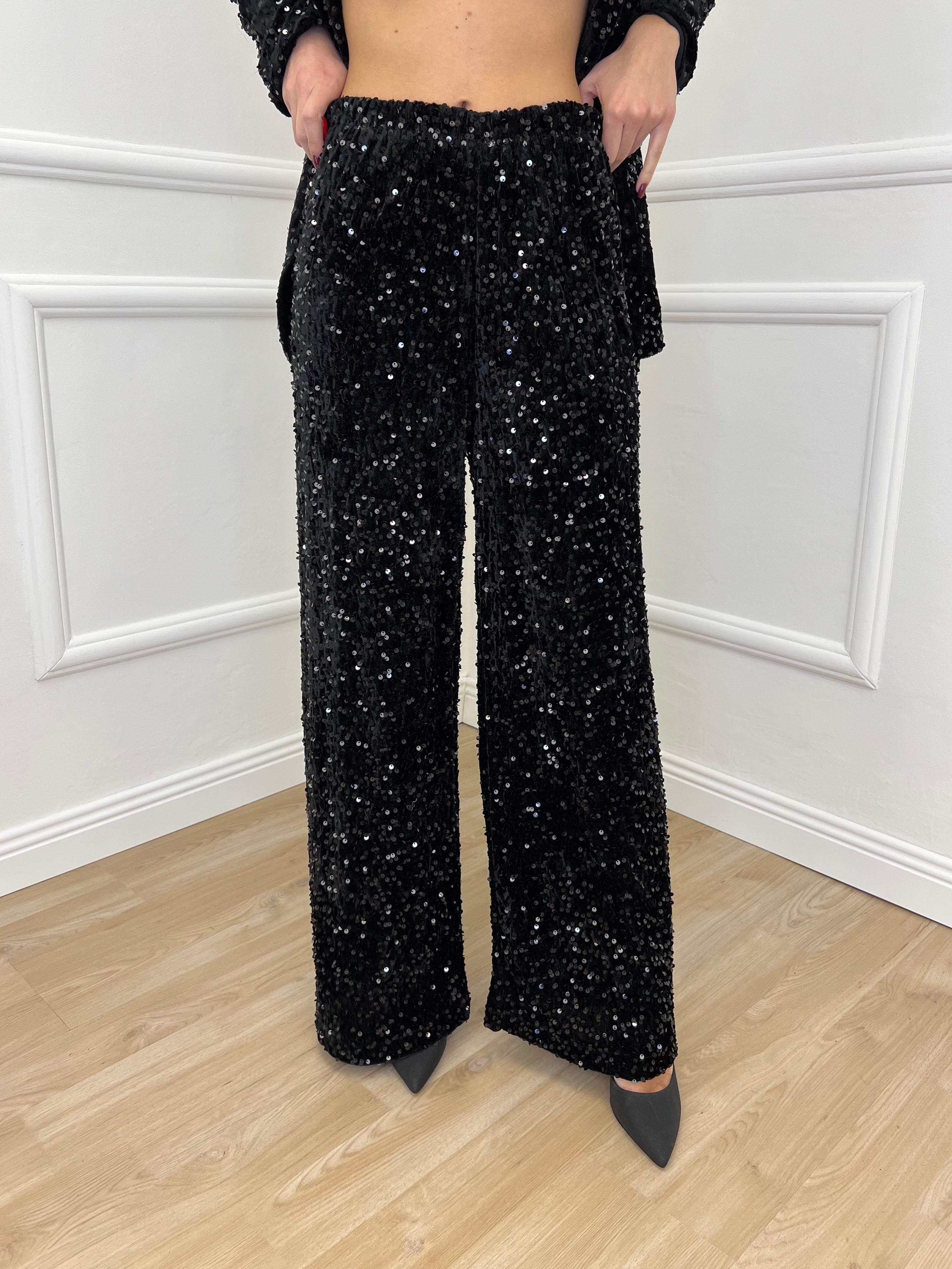 Pantalone Ciniglia Paillettes 2460 Nero