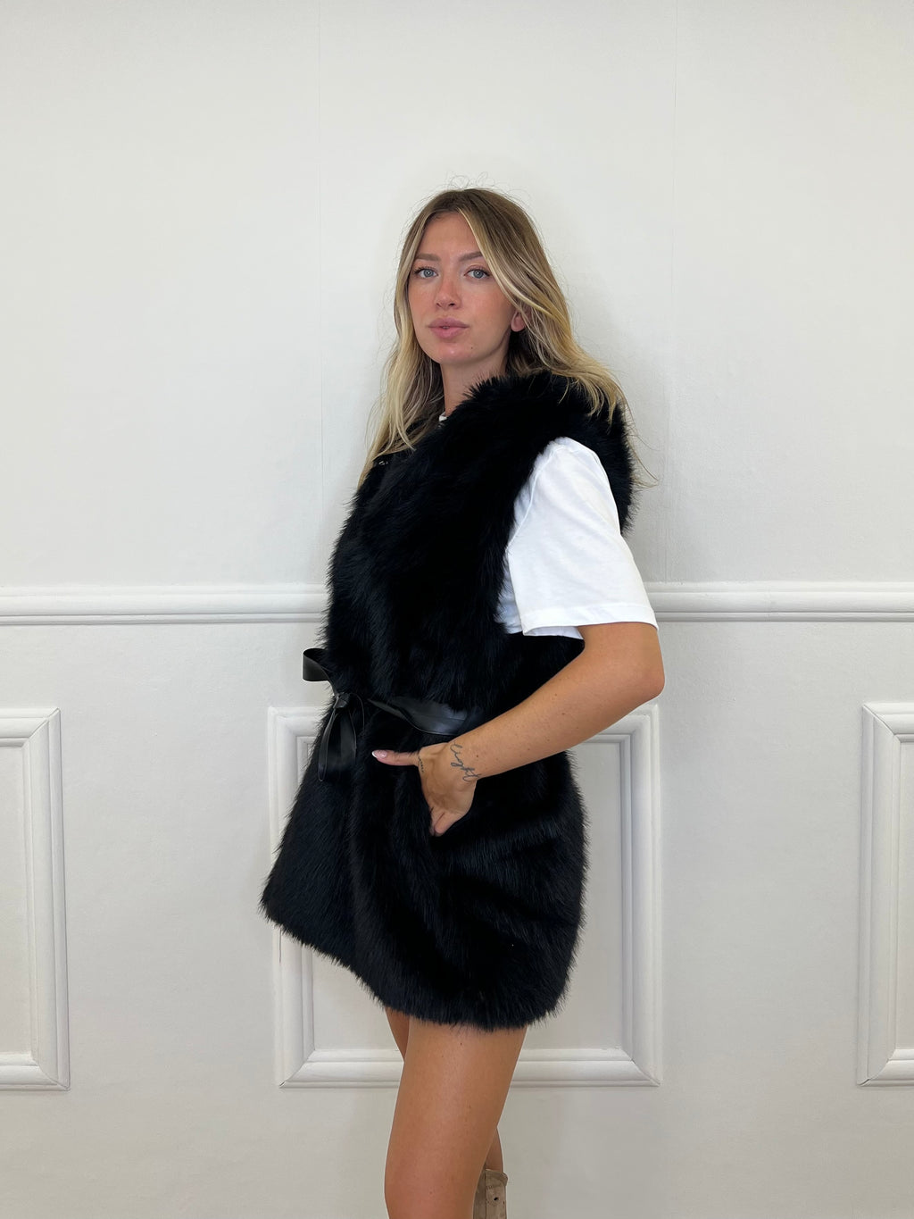 Maxi Gilet Pelliccia Fusciacca 26005 Nero