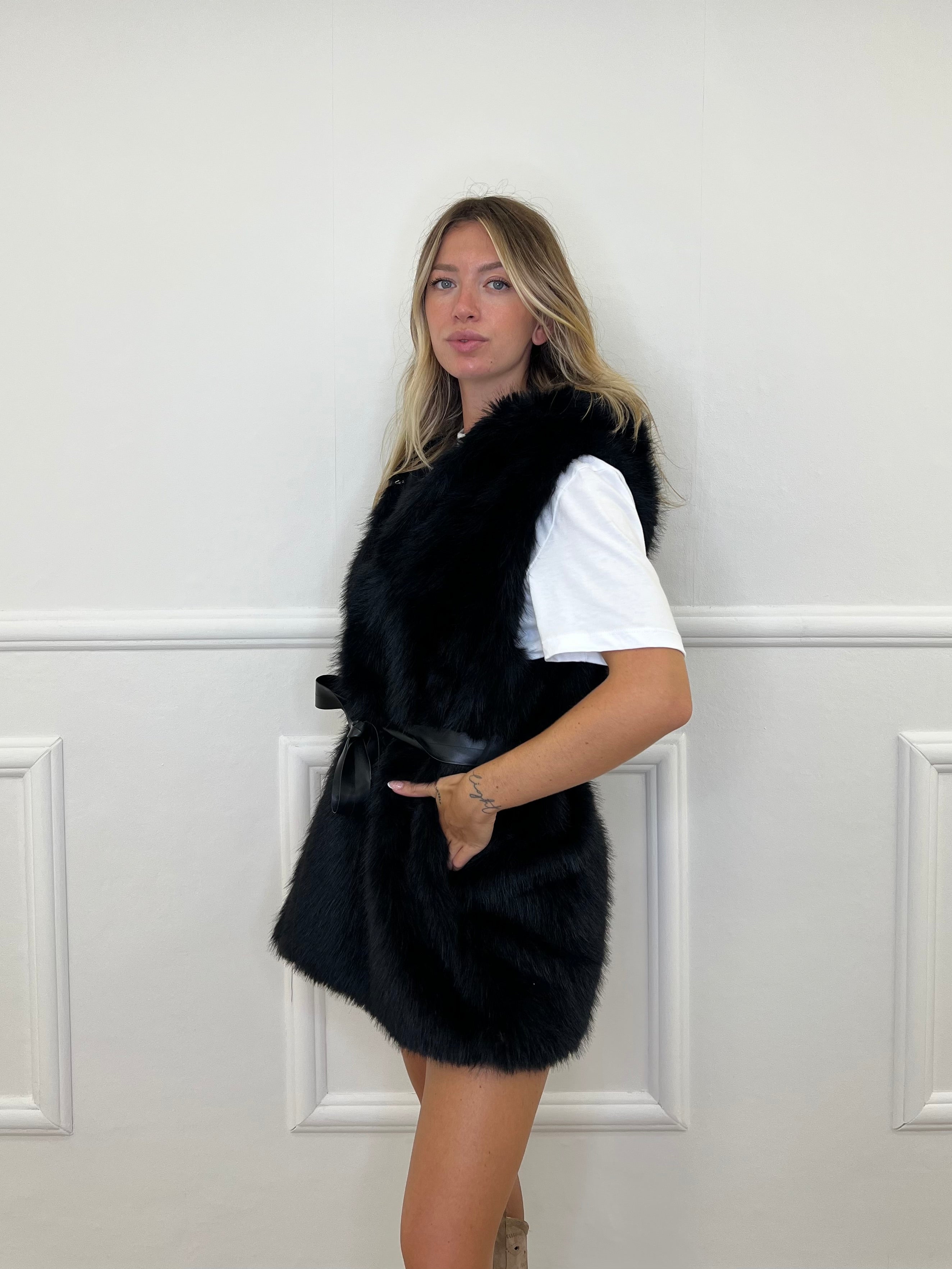 Maxi Gilet Pelliccia Fusciacca 26005 Nero