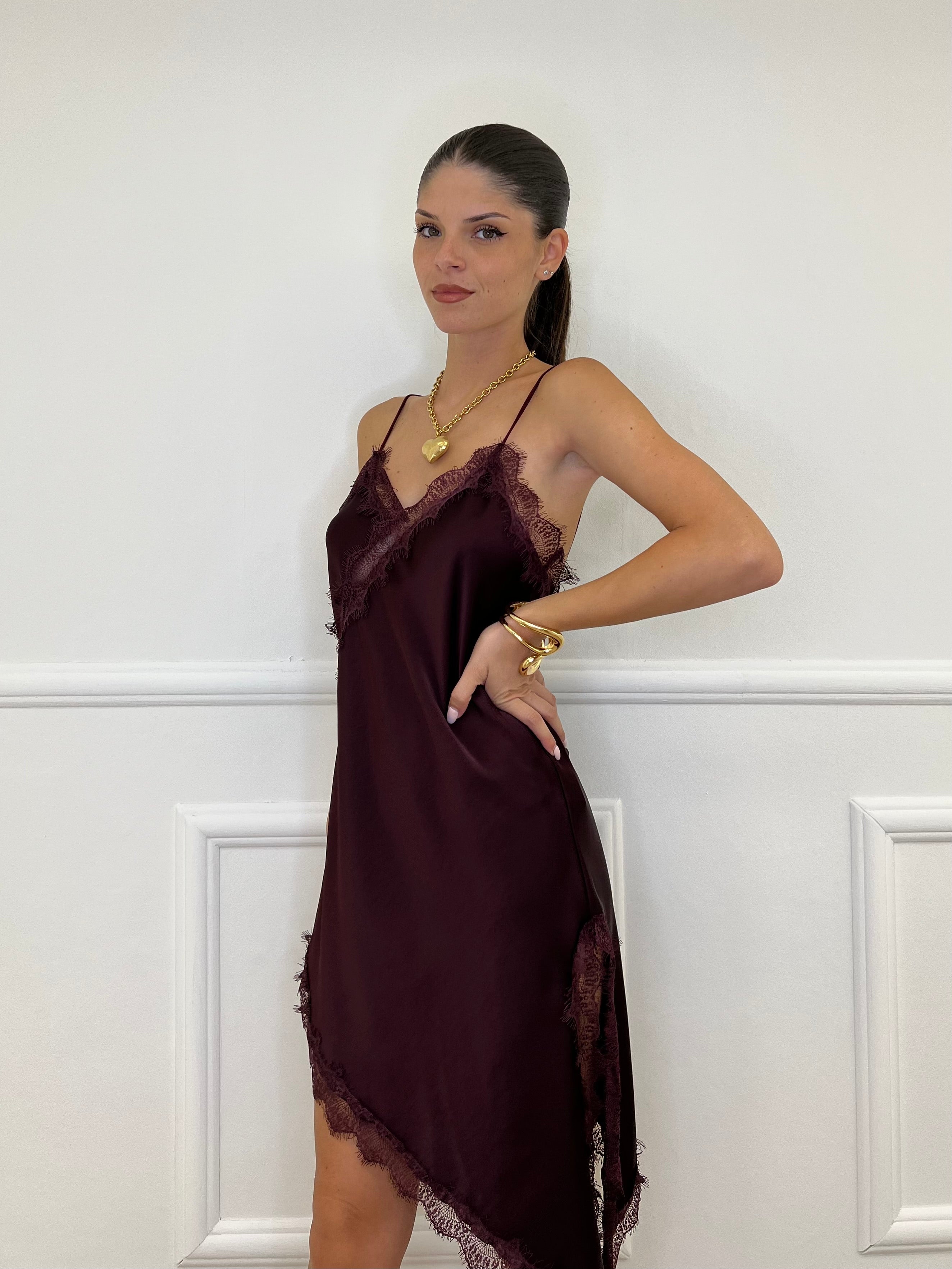 Vestito Asimmetrico Pizzo 19652 Burgundy