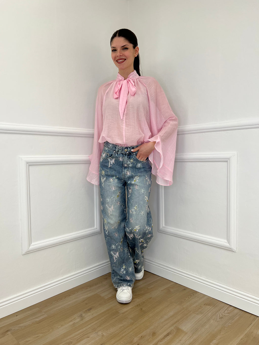 Camicia in Tencel con Fiocco 2608 Rosa