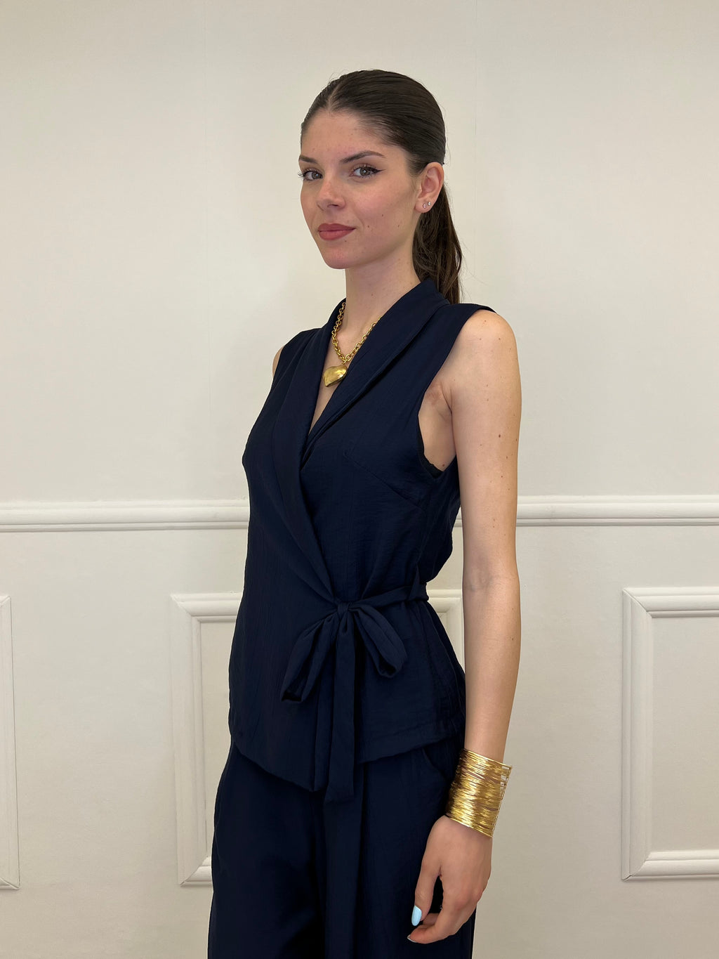 Completo Gilet Fiocco Crêpe 2852 Blu
