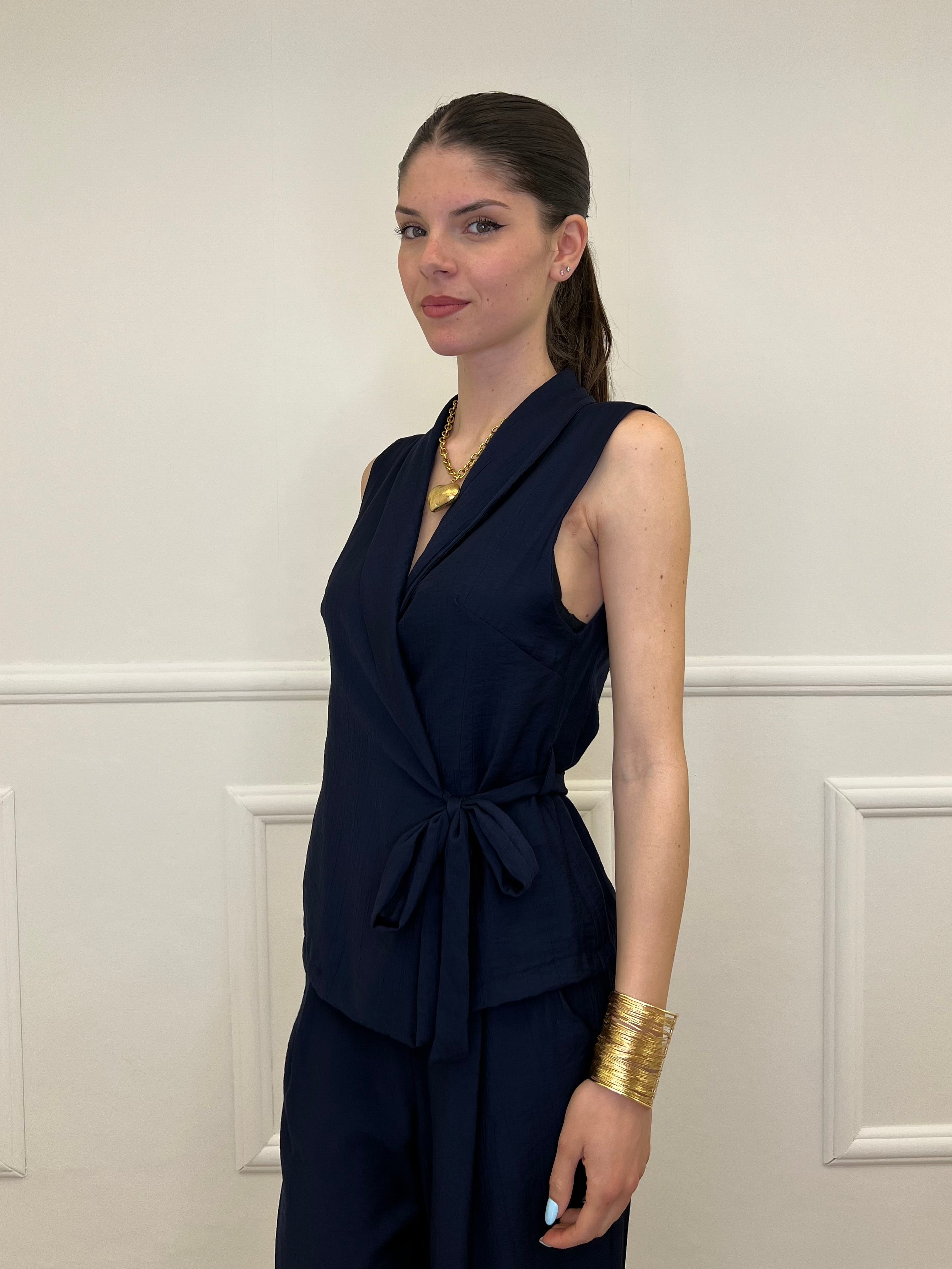 Completo Gilet Fiocco Crêpe 2852 Blu