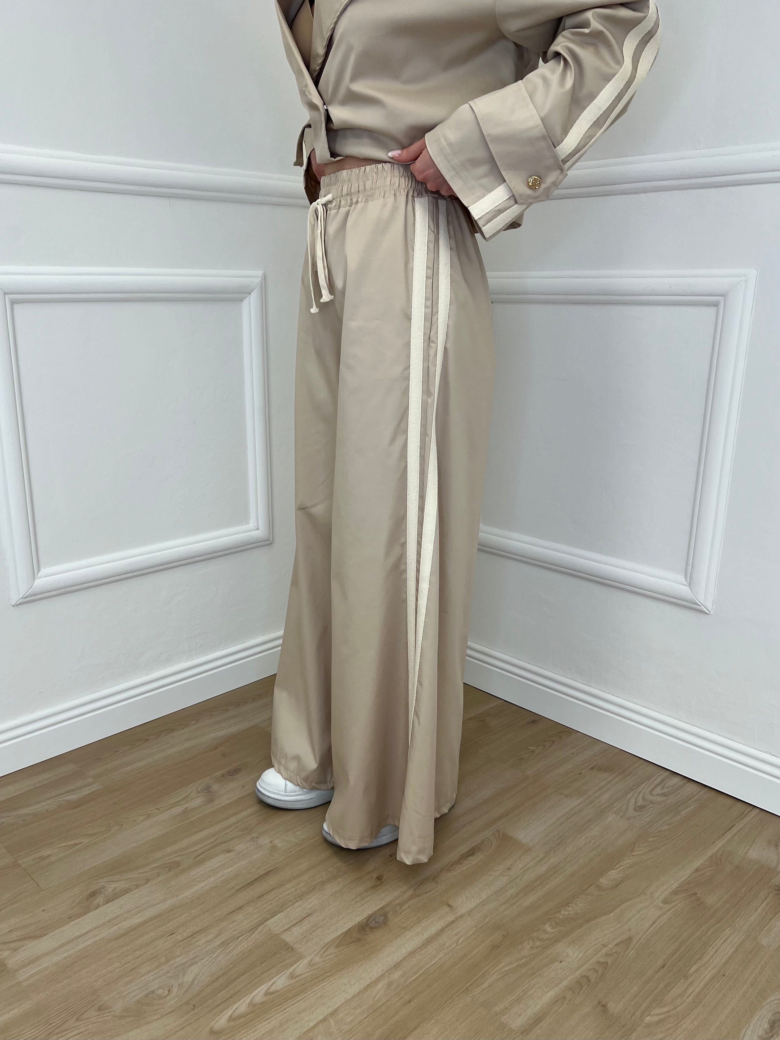 Pantalone Palazzo Bande 7809 Ecru