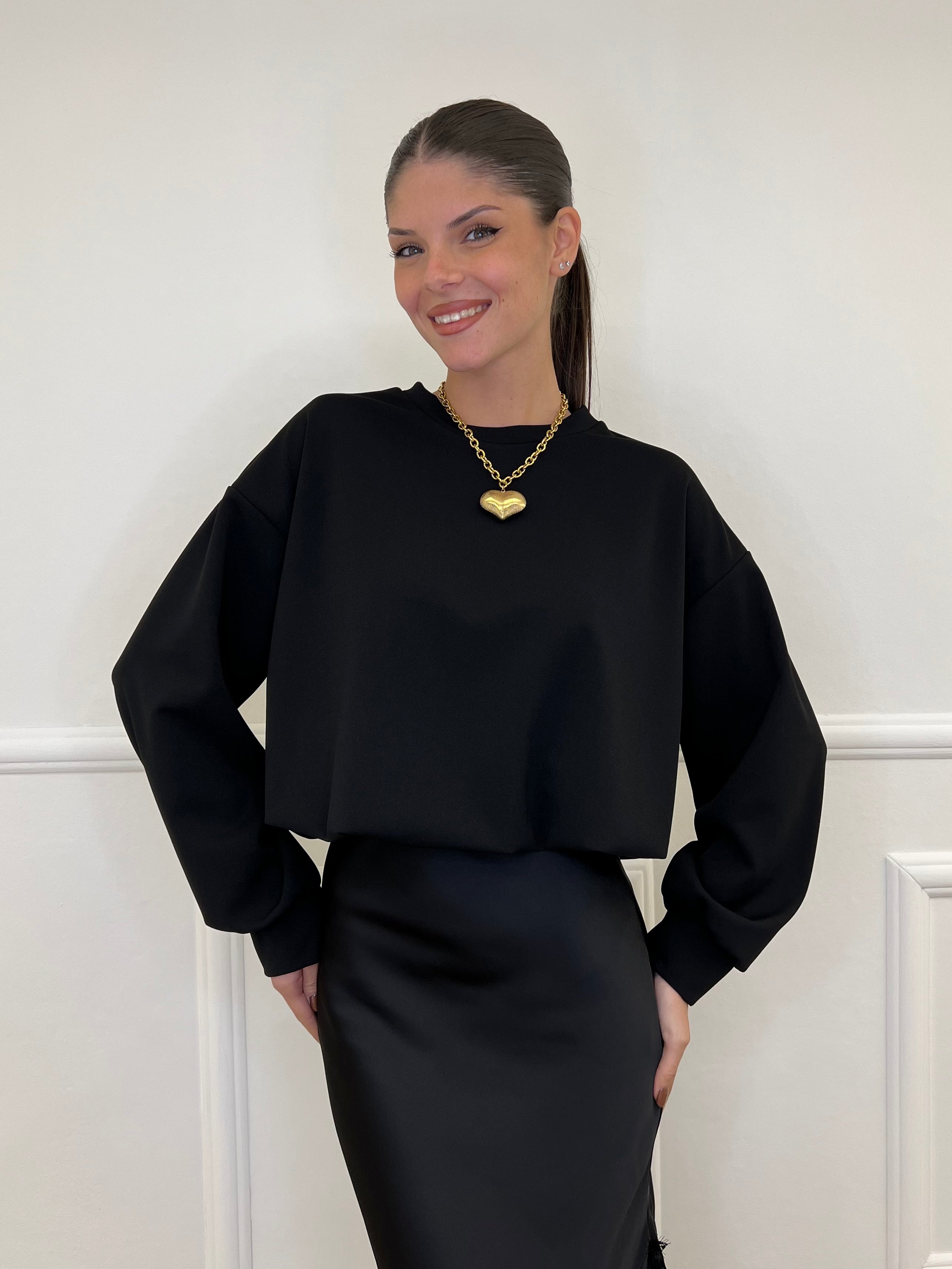 Felpa Crop 83625 Nero