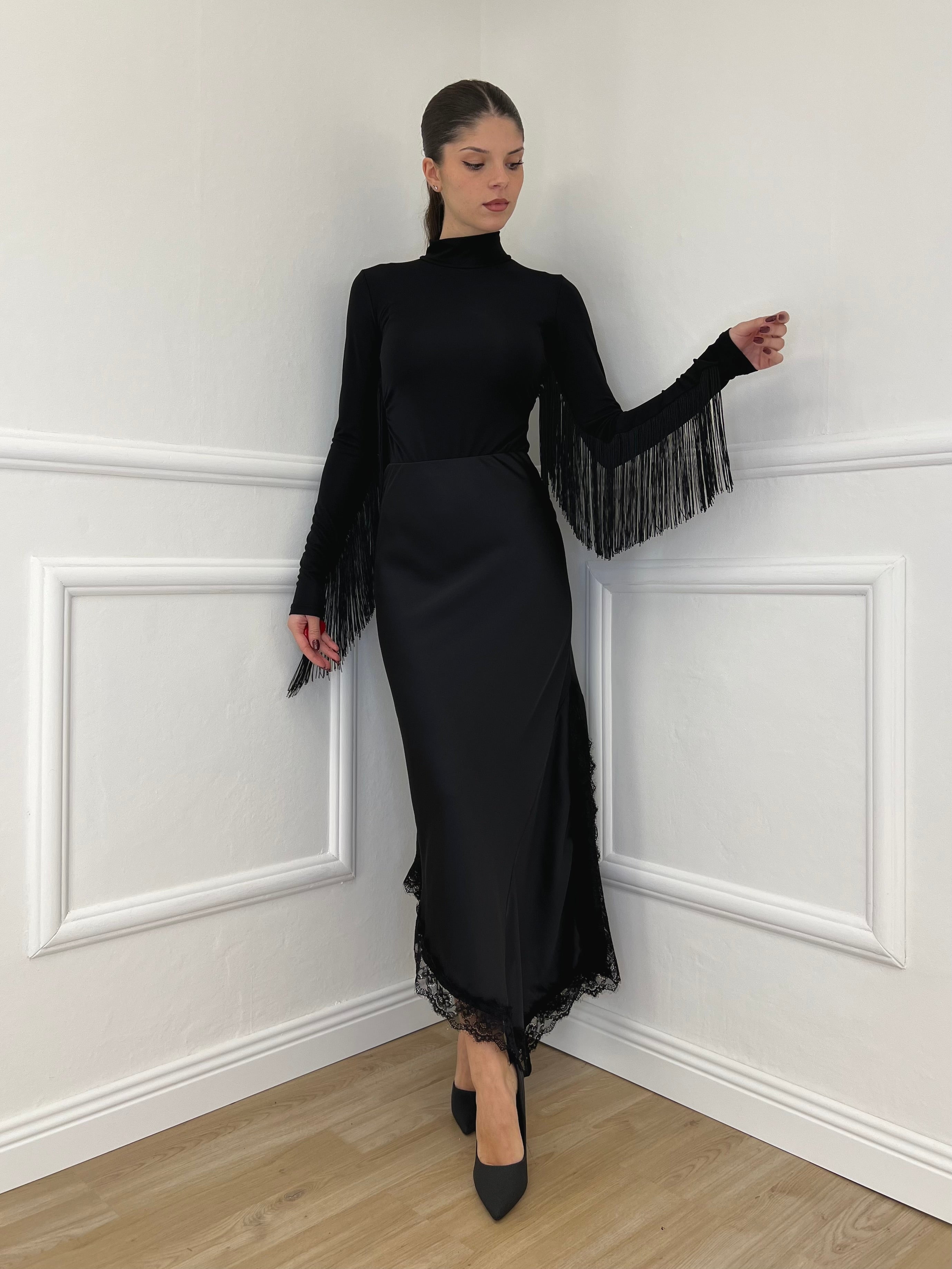 Gonna Asimmetrica Pizzo 2722 Nero