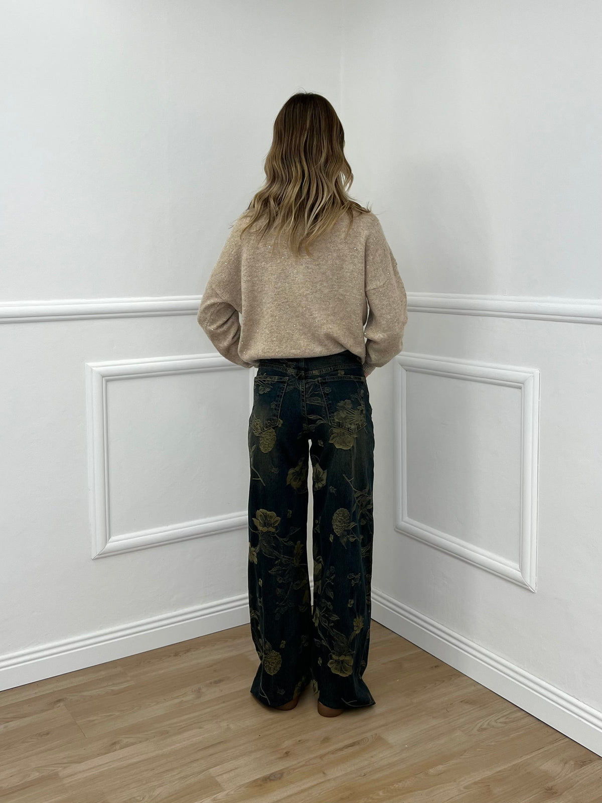 Jeans con Ricamo Floreale 3007 Blu