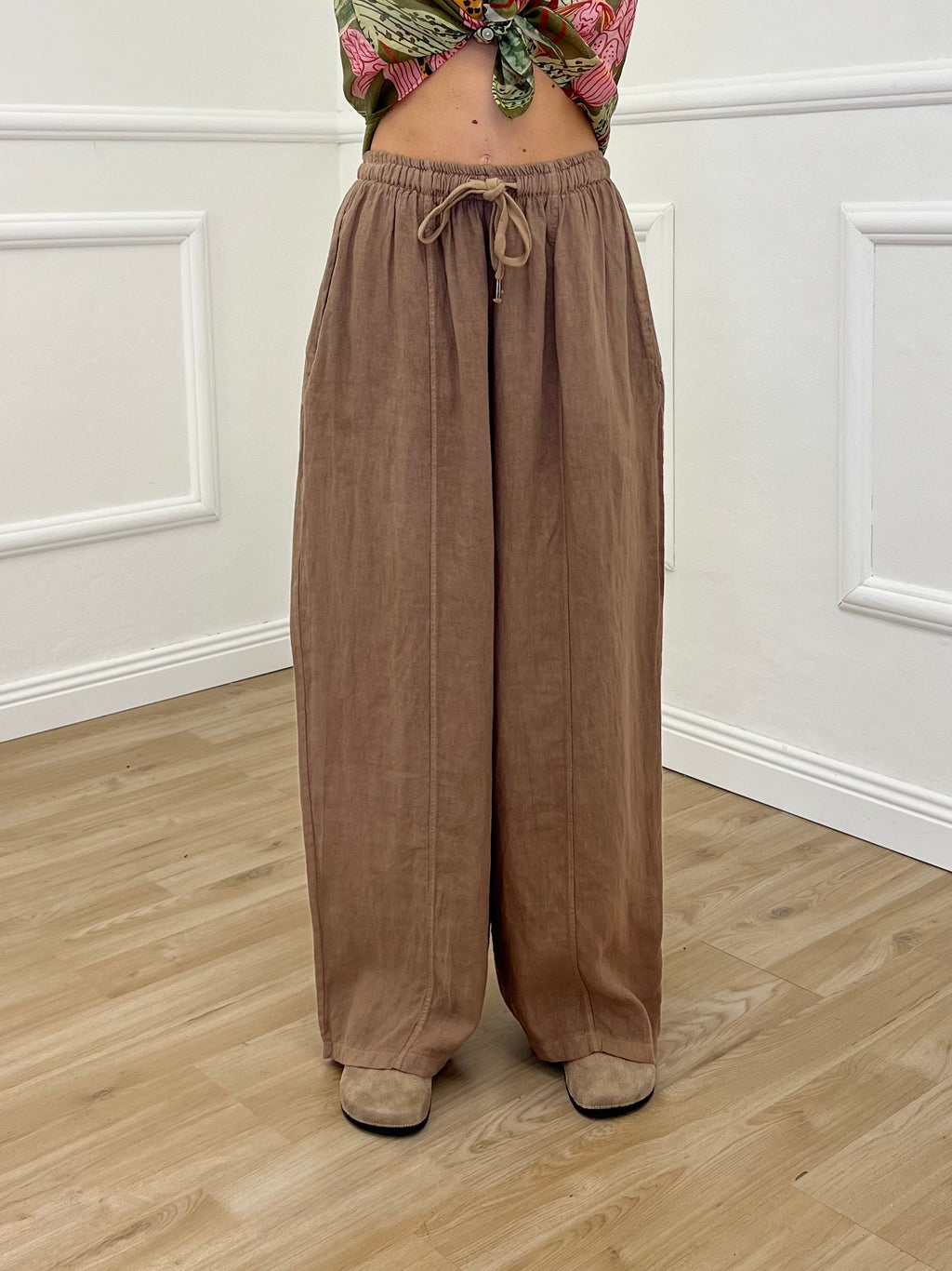 Pantalone Balloon 100% Lino 825699 Tabacco